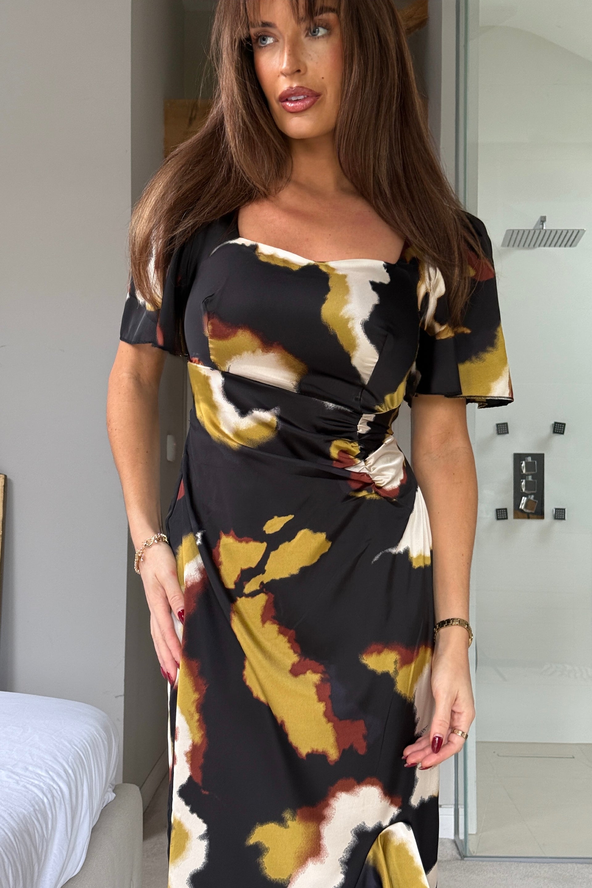 Heidi Abstract Print Ruched Midi Dress