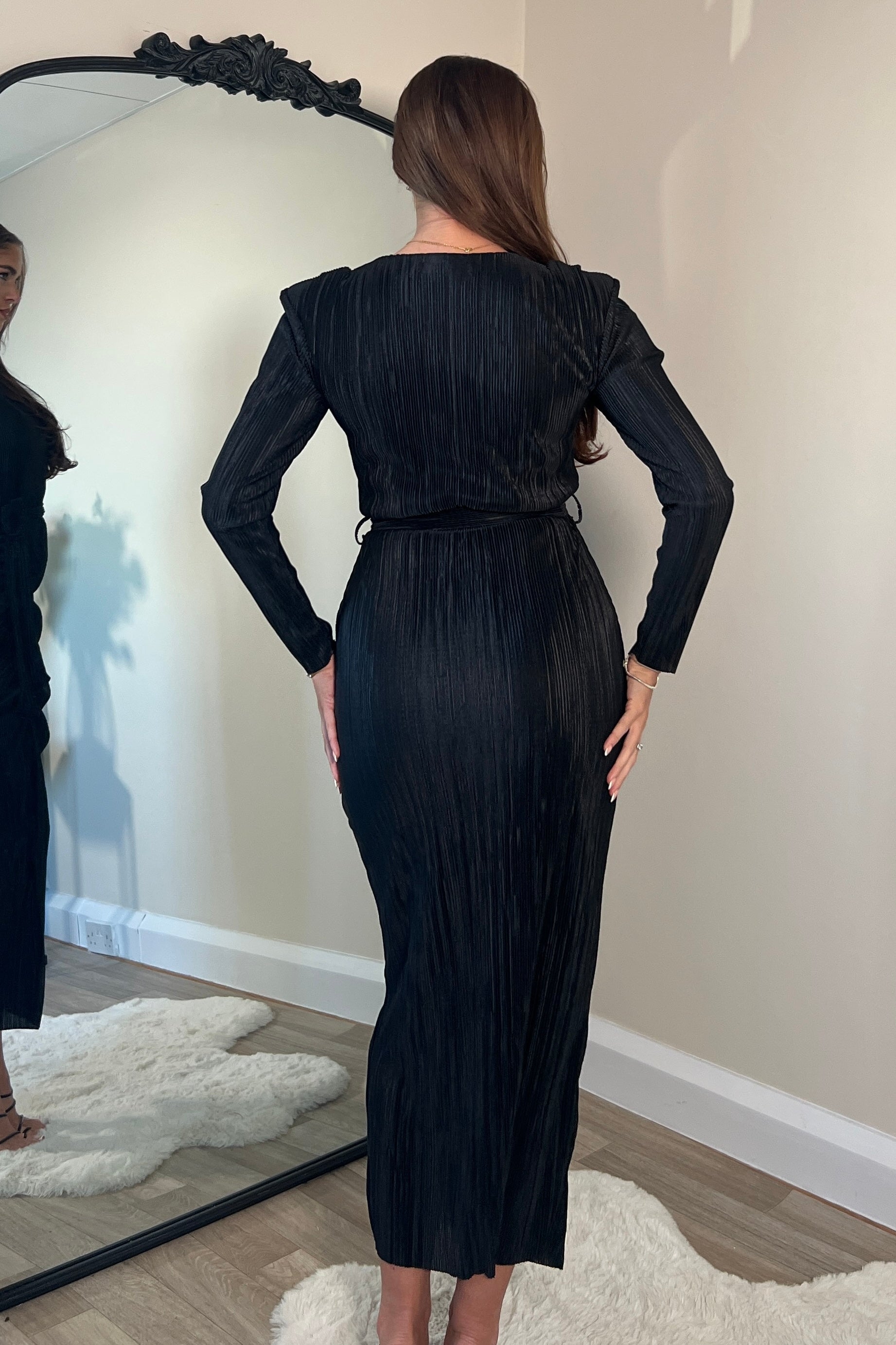 Elena Long Sleeve Ruched Seamed Midi Dress Black Girl In Mind Elena Long Sleeve Ruched Seamed Midi Dress Black Girl In Mind