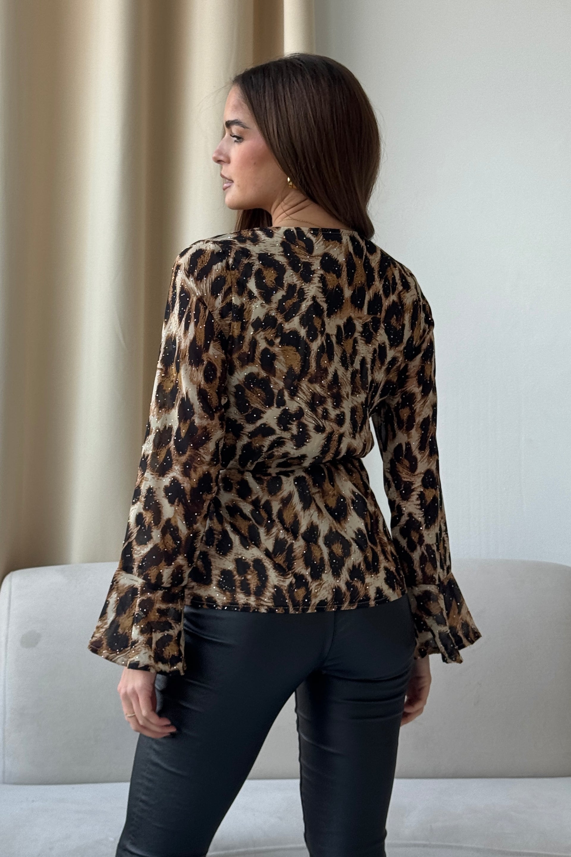 Sage Wrap Tie Front Top In Diamante Animal Print – Girl In Mind