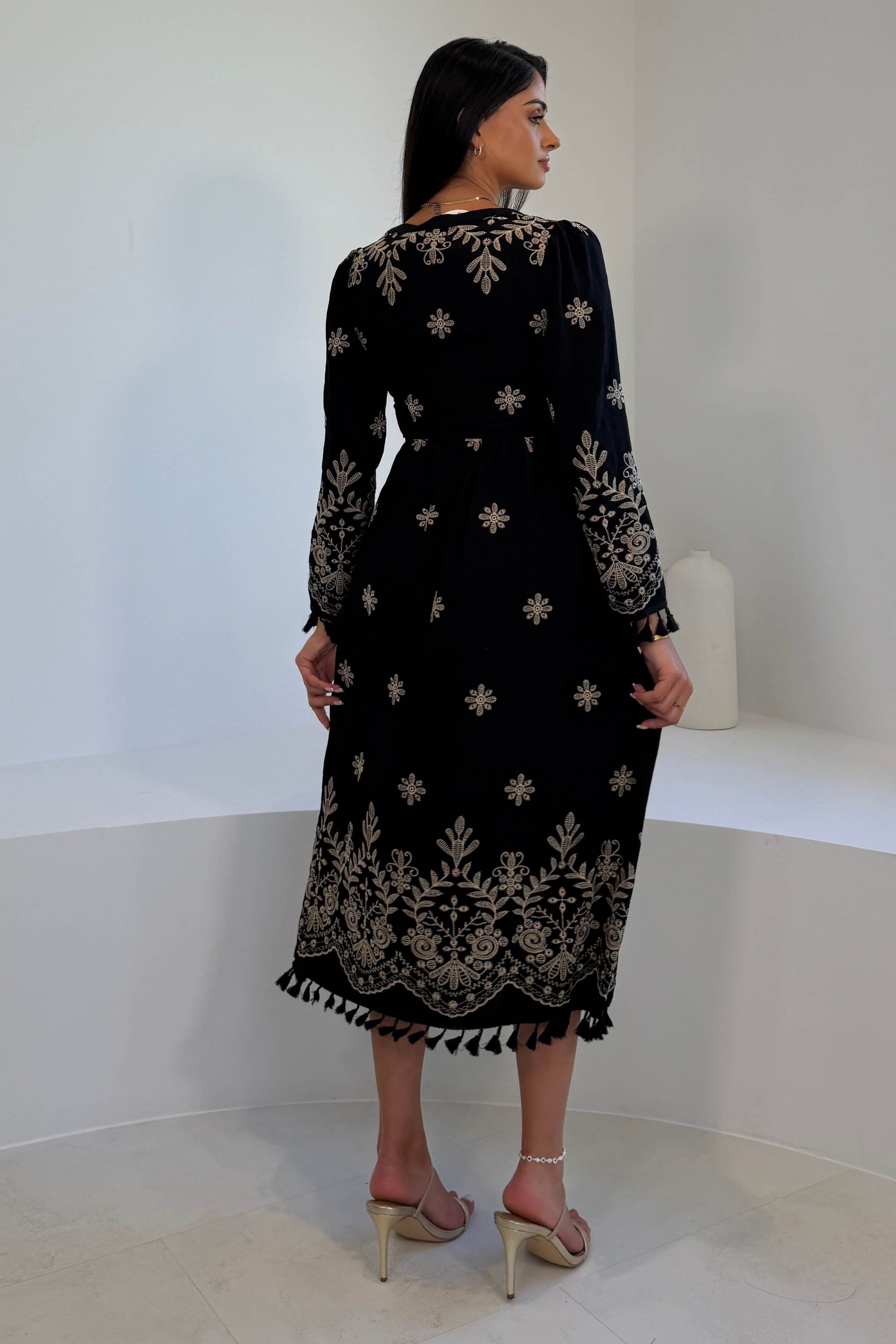 Enid Embroidered Maxi Dress Black