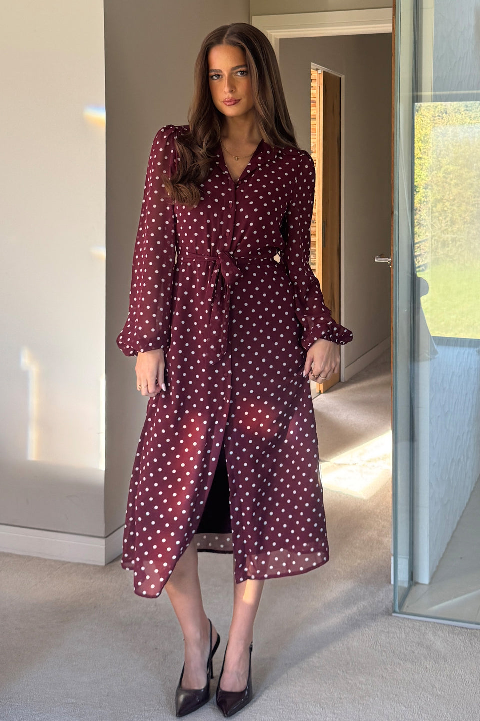 Kaya Berry Spot Print Midi Shirt Dress