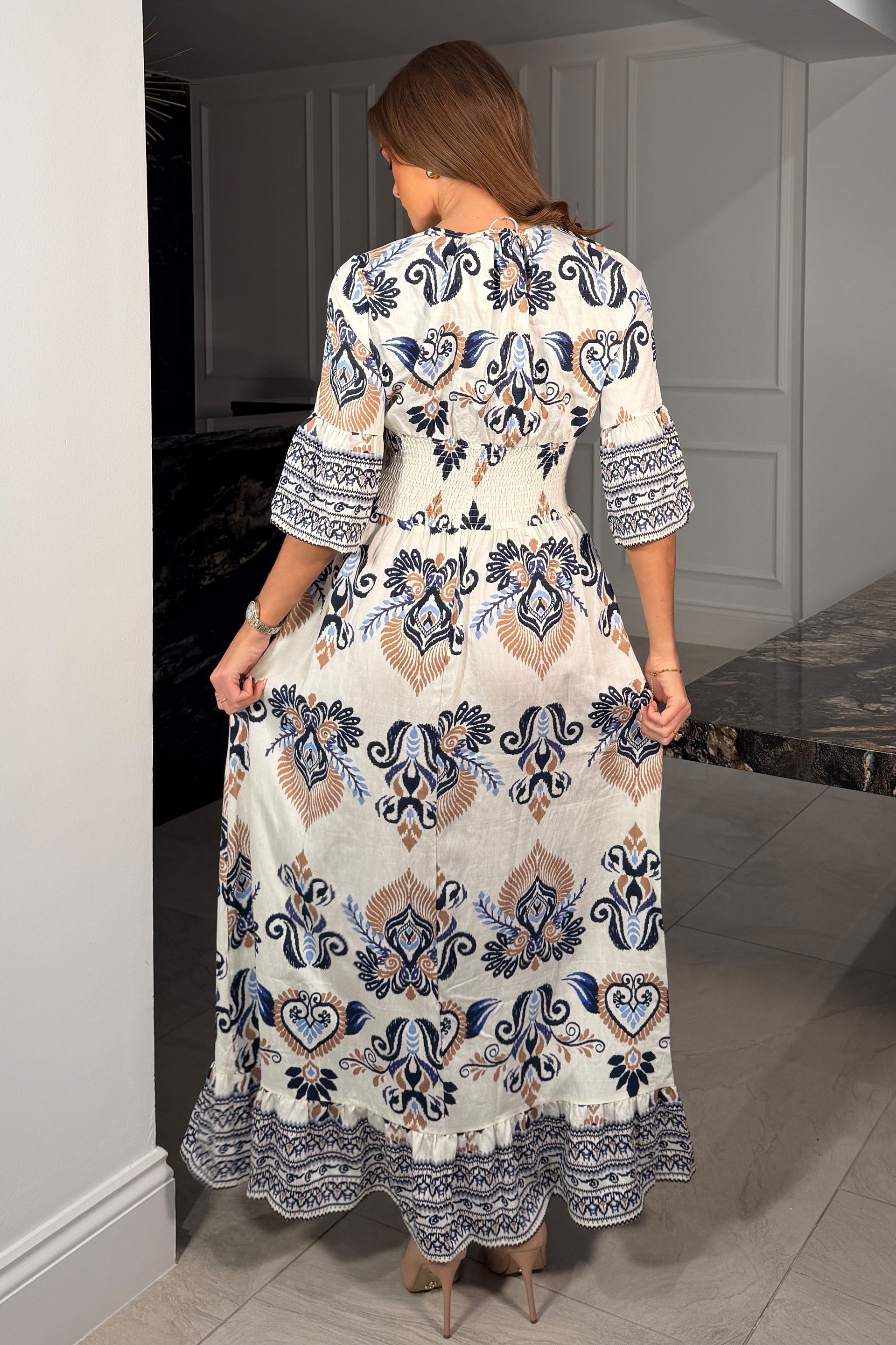 Dorothy Border Print Maxi Dress Blue Girl In Mind Dorothy Border Print Maxi Dress Blue Girl In Mind