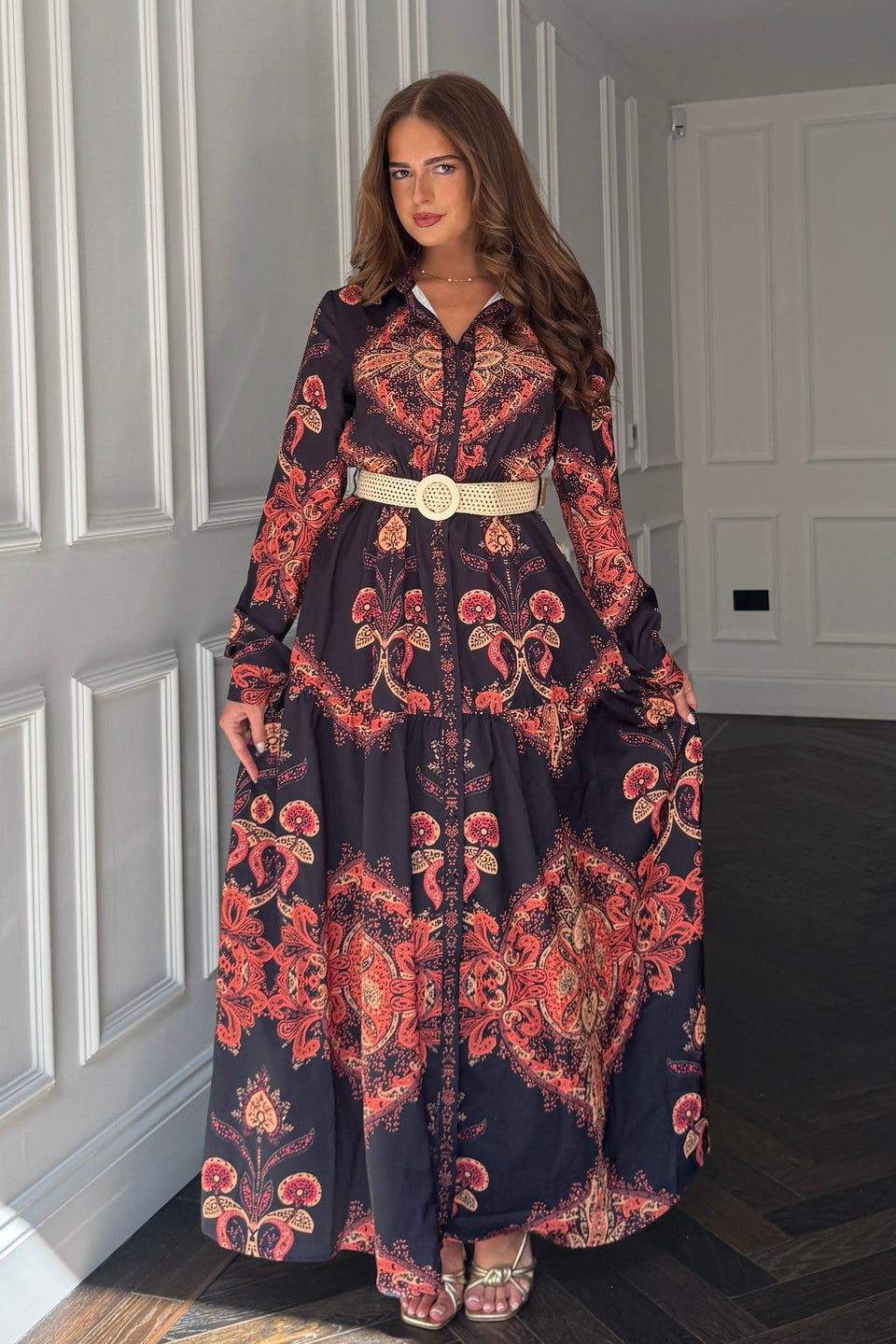 Bowie Tiered Maxi Shirt Dress In Black