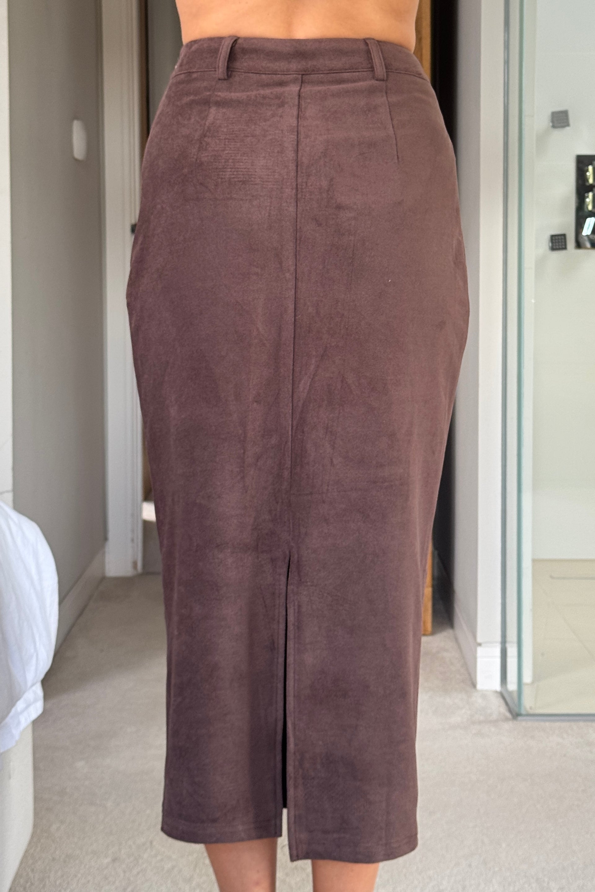 Vicky Reversible Tailored Suede Skirt Chocolate
