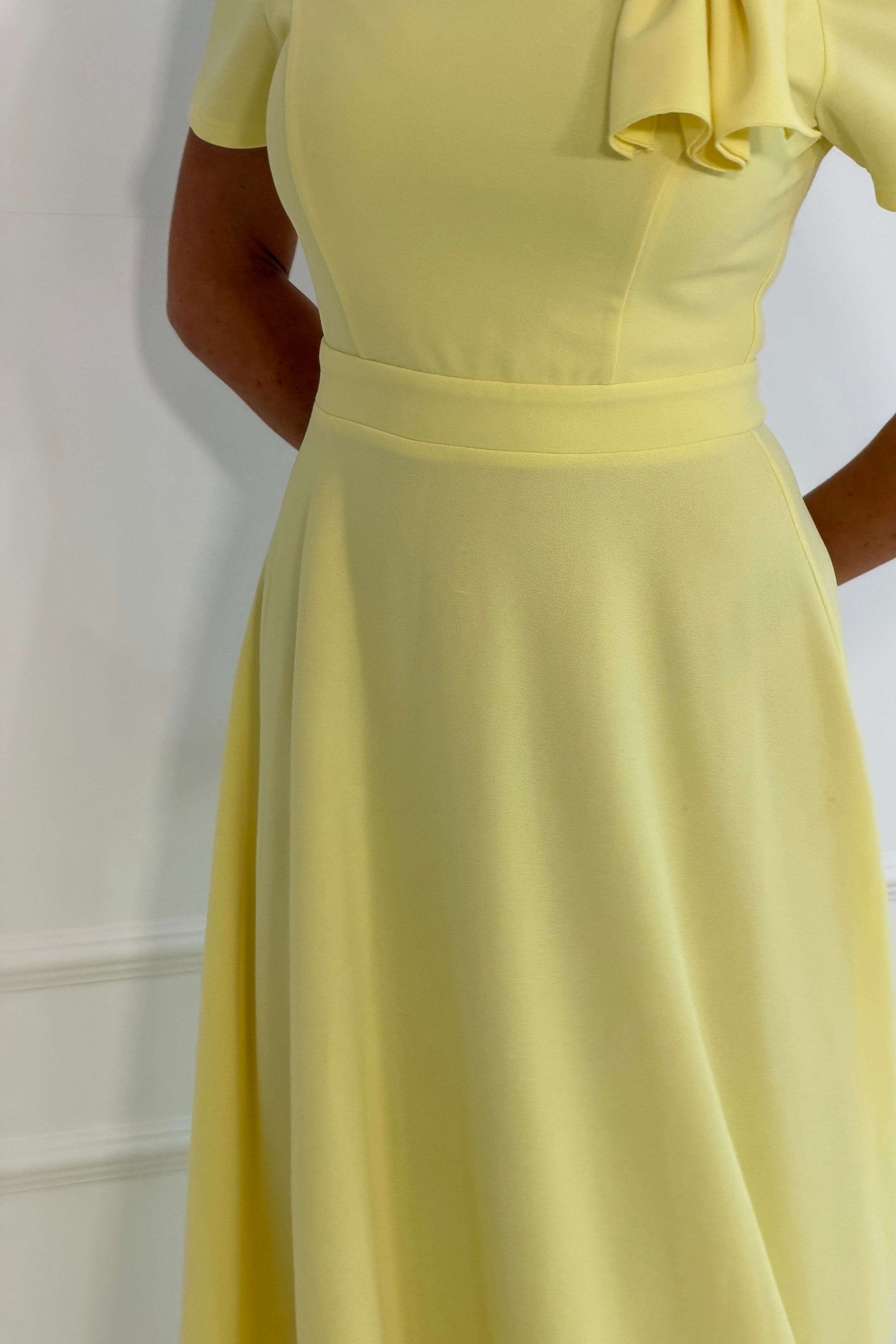Minta Bow Detail Short Sleeve Midi Dress Yellow
