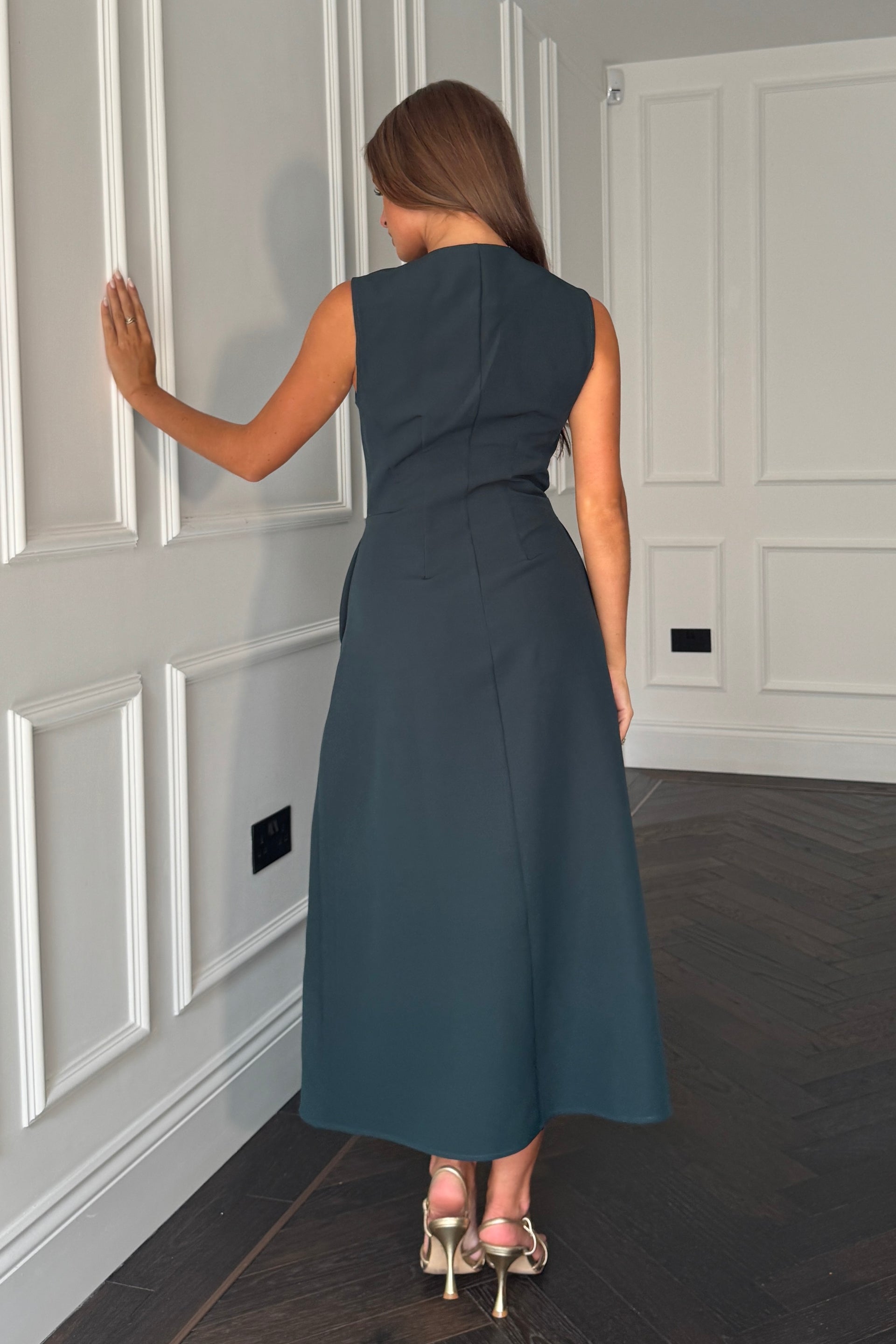 Hazel Tailored Sleeveless Midi Dress Green Girl In Mind Hazel Tailored Sleeveless Midi Dress Green Girl In Mind