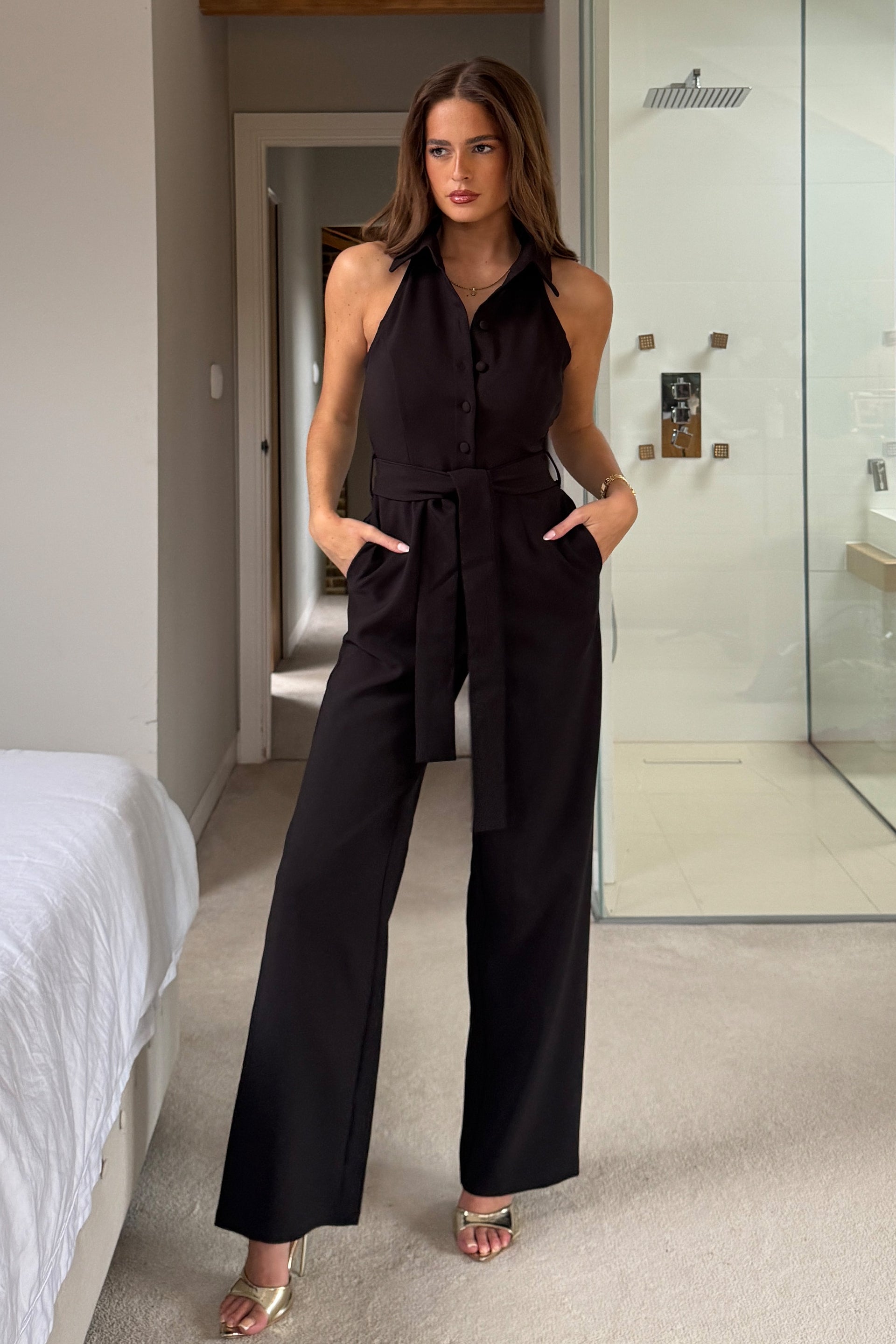 Lynsey Stretch Sleeveless Wide leg Jumpsuit Black