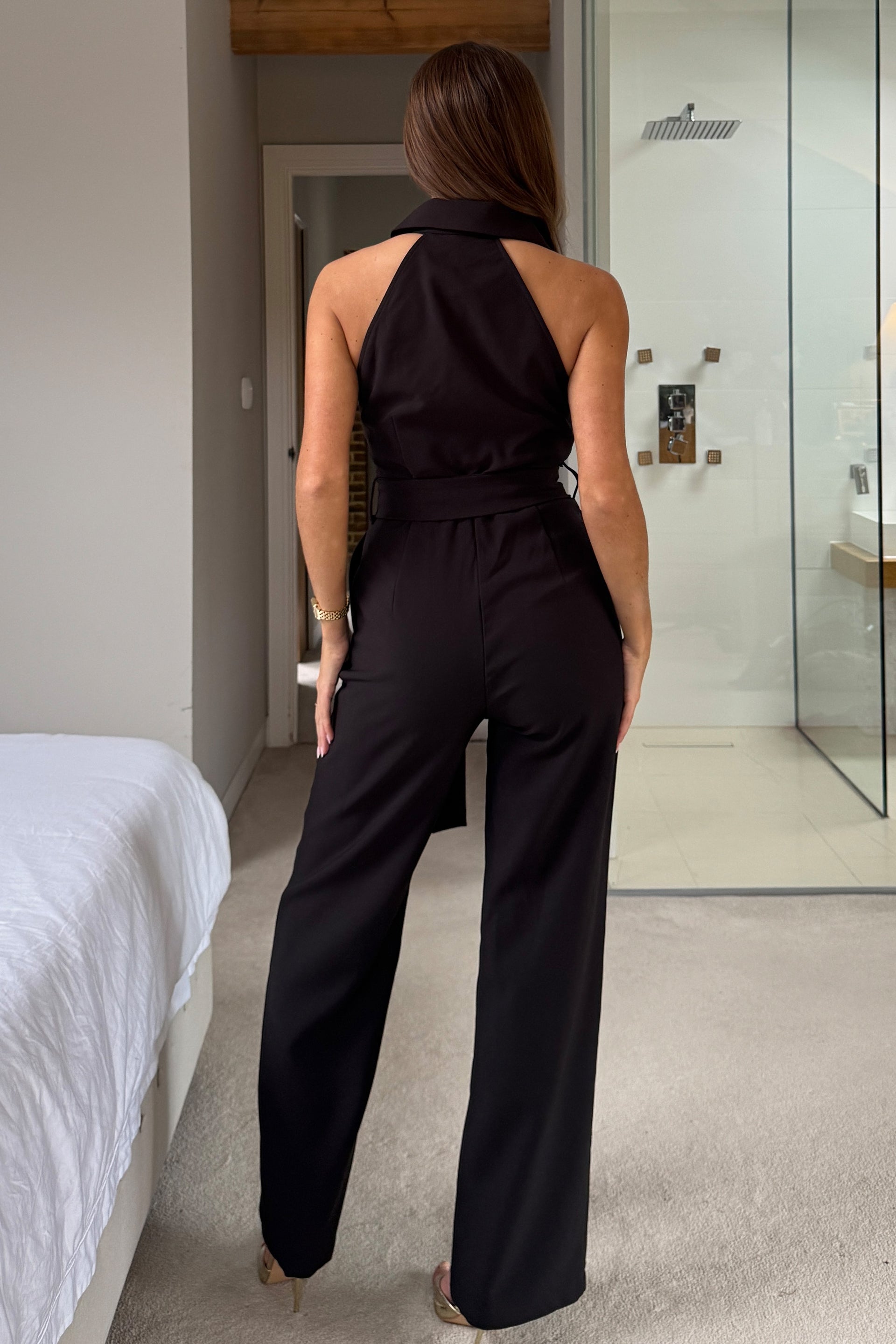 Lynsey Stretch Sleeveless Wide leg Jumpsuit Black
