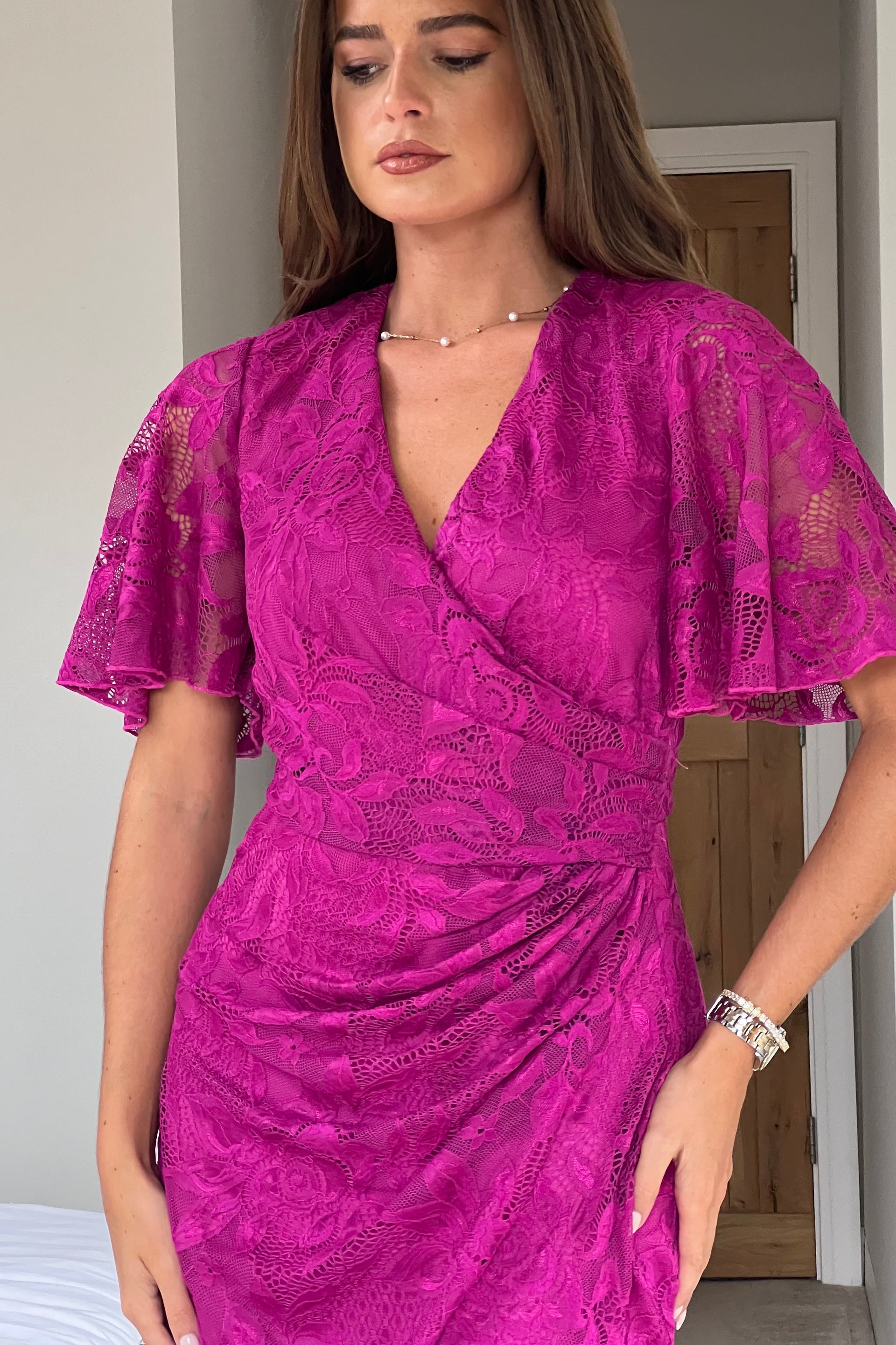 Natasha Angel Sleeve Wrap Midi Dress In Dark Fuschia natasha-angel-sleeve-wrap-midi-dress-in-dark-fuschia