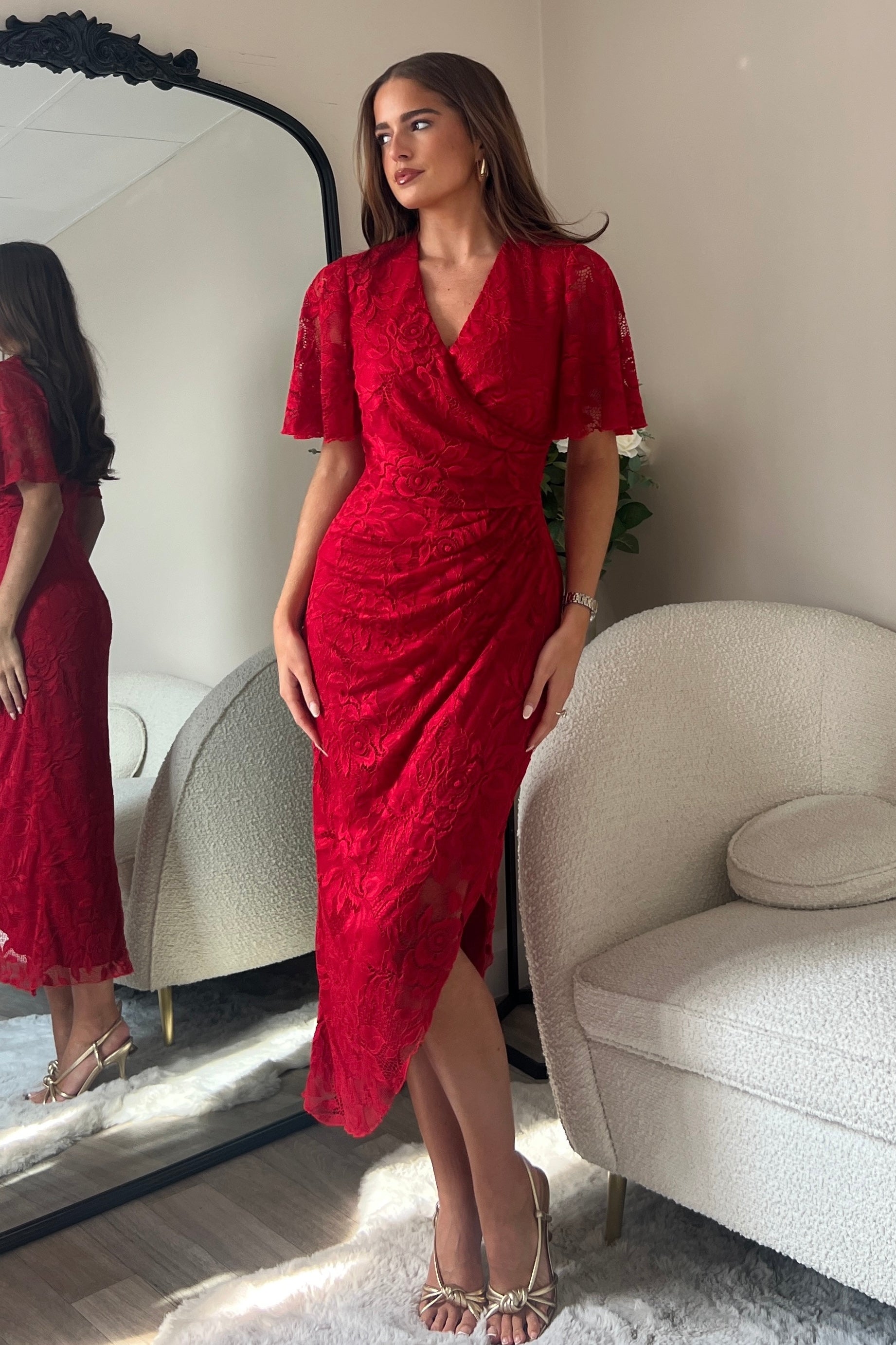 Natasha Angel Sleeve Wrap Midi Dress In Red Lace natasha-angel-sleeve-wrap-midi-dress-in-red-lace