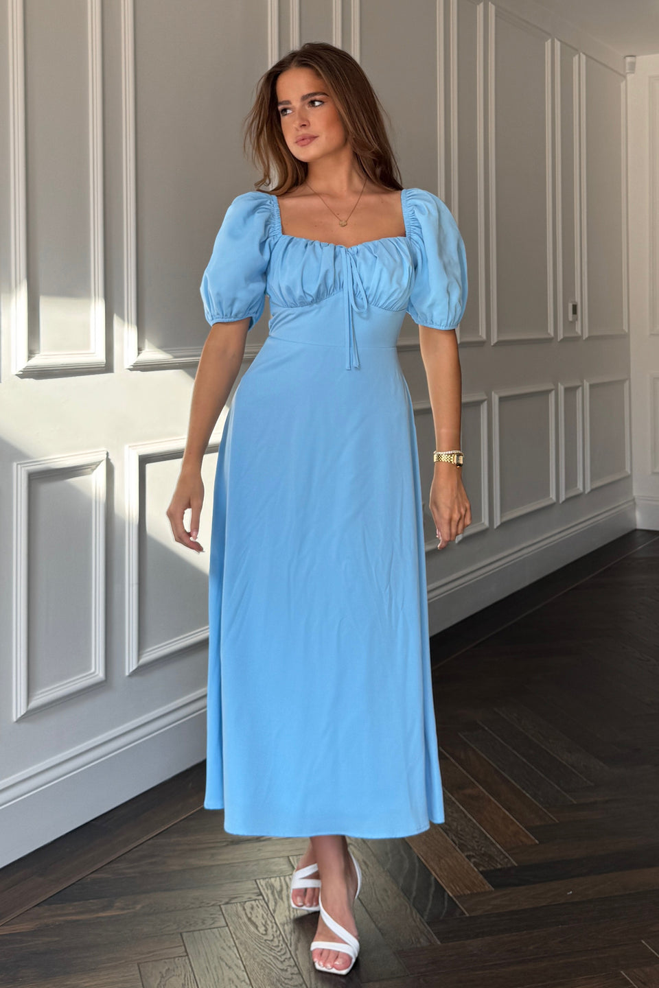Jemima Square Neck Midi Dress Blue