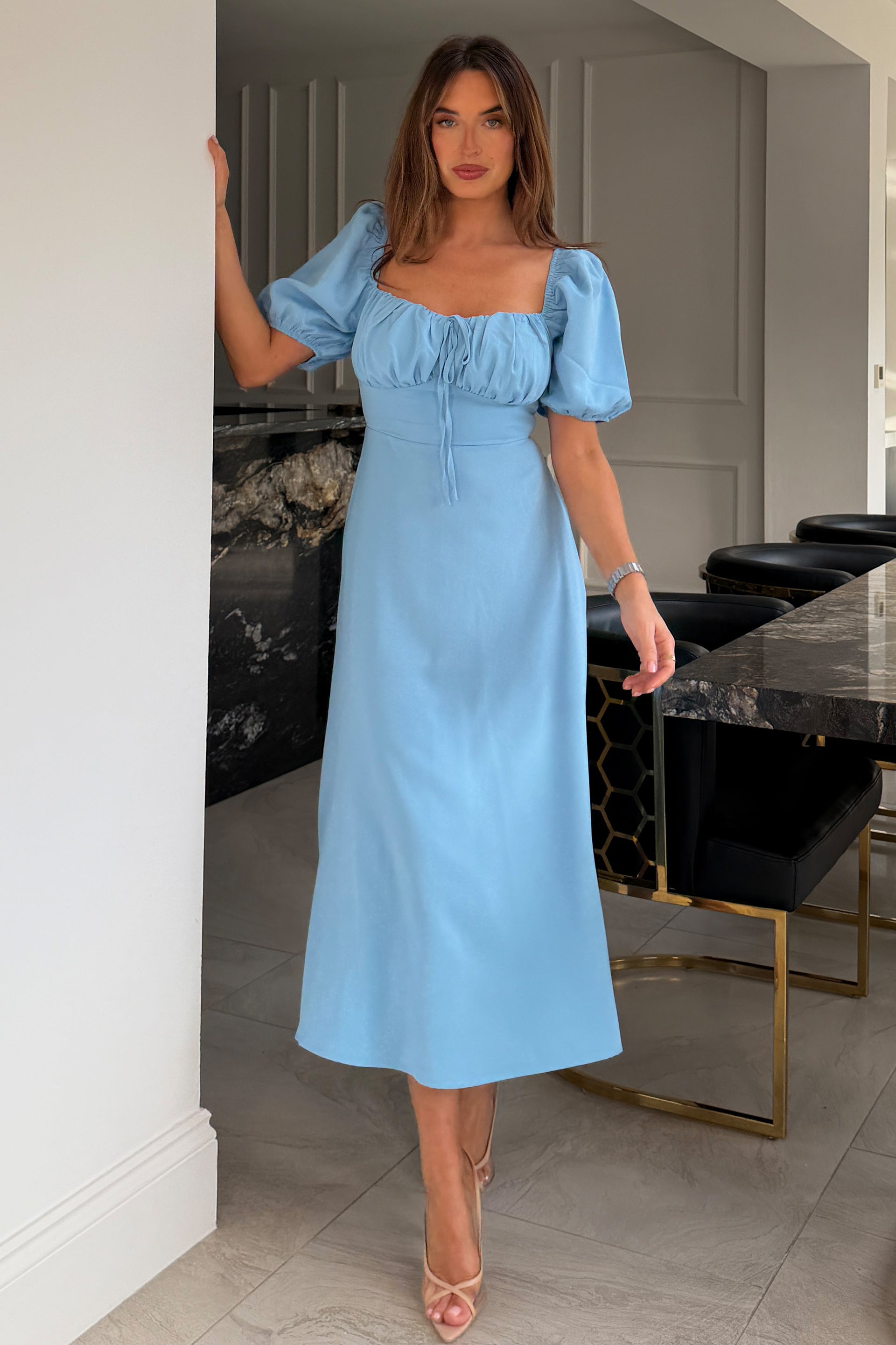 Jemima Square Neck Midi Dress Blue