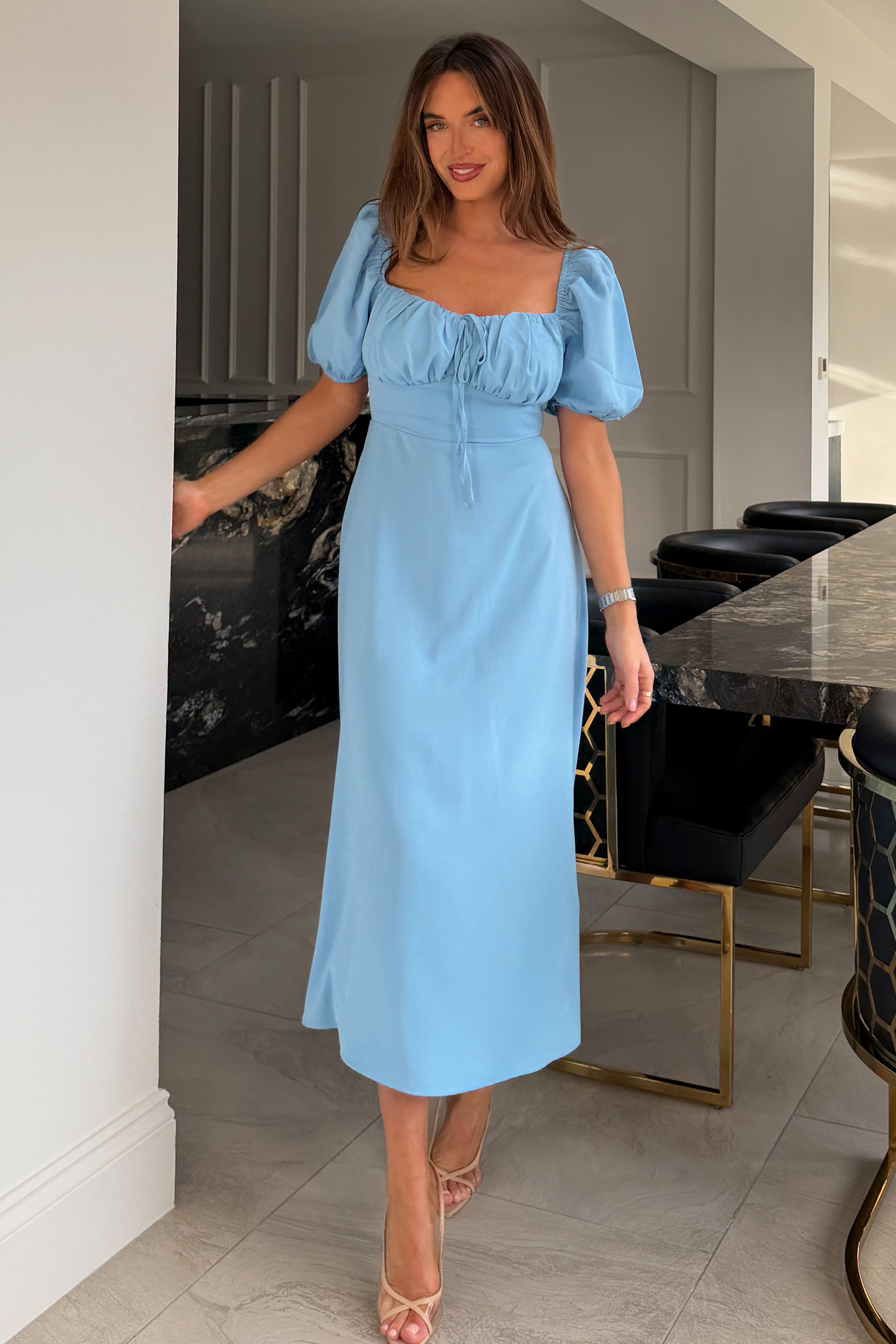 Jemima Square Neck Midi Dress Blue
