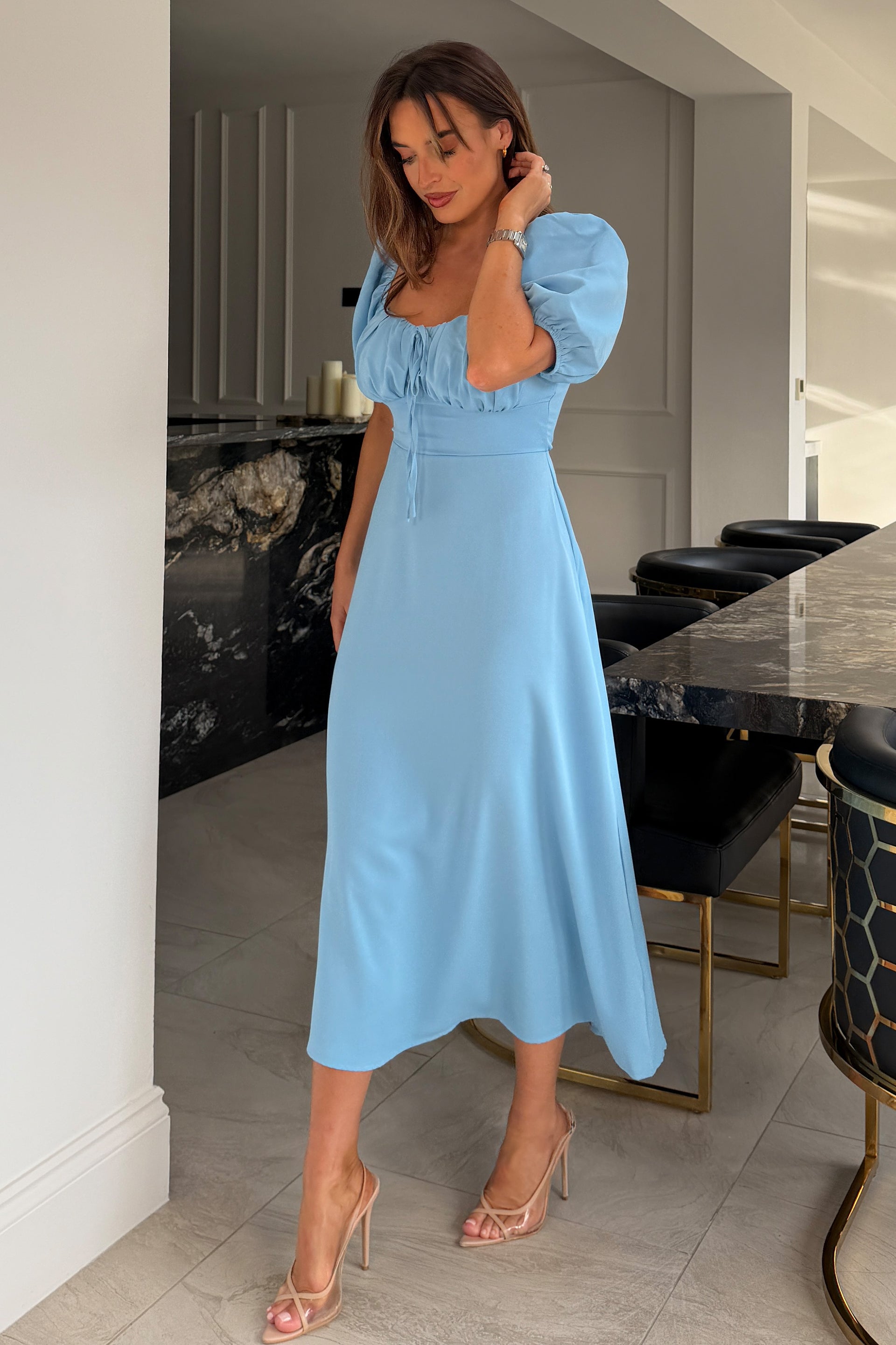 Jemima Square Neck Midi Dress Blue