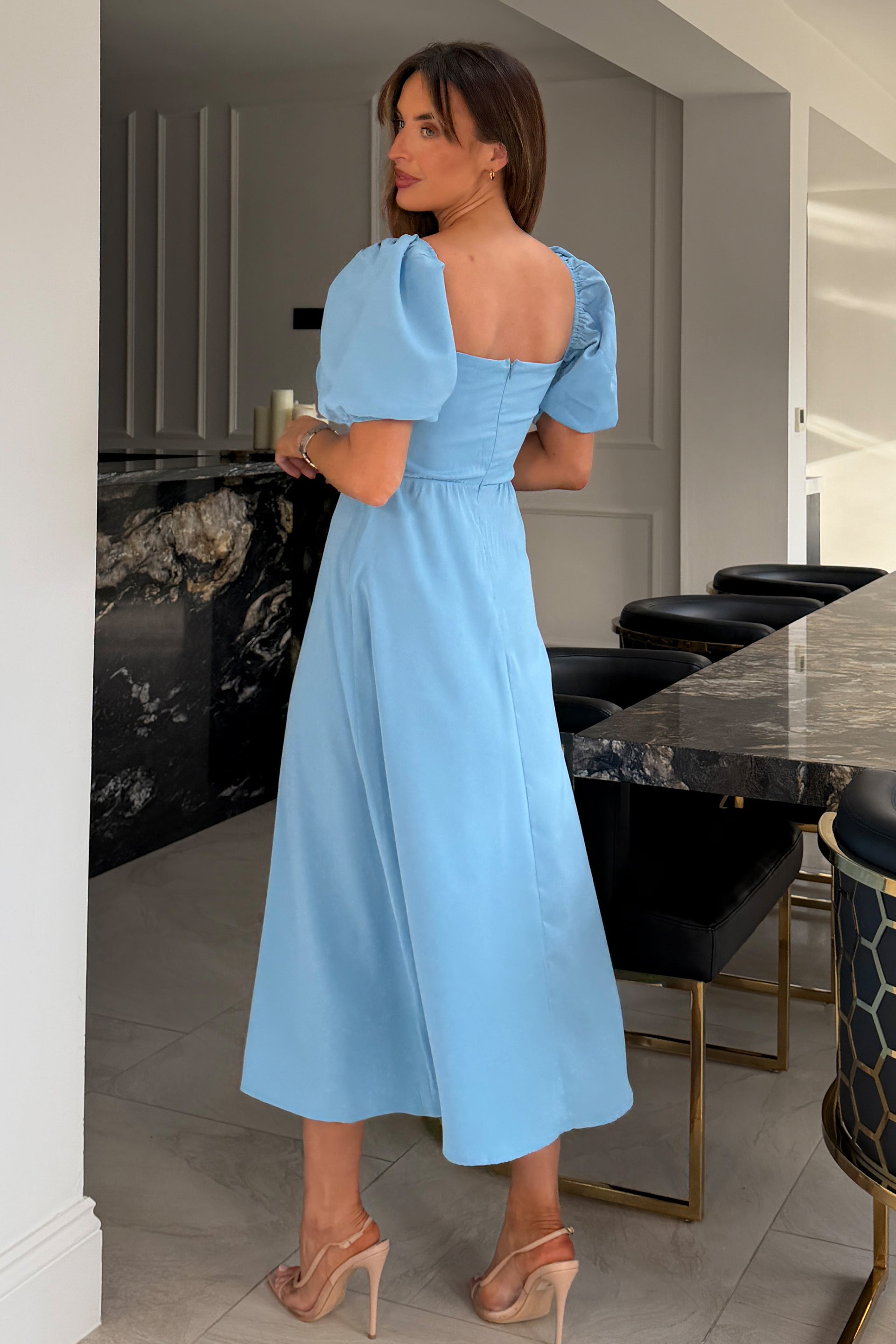 Jemima Square Neck Midi Dress Blue
