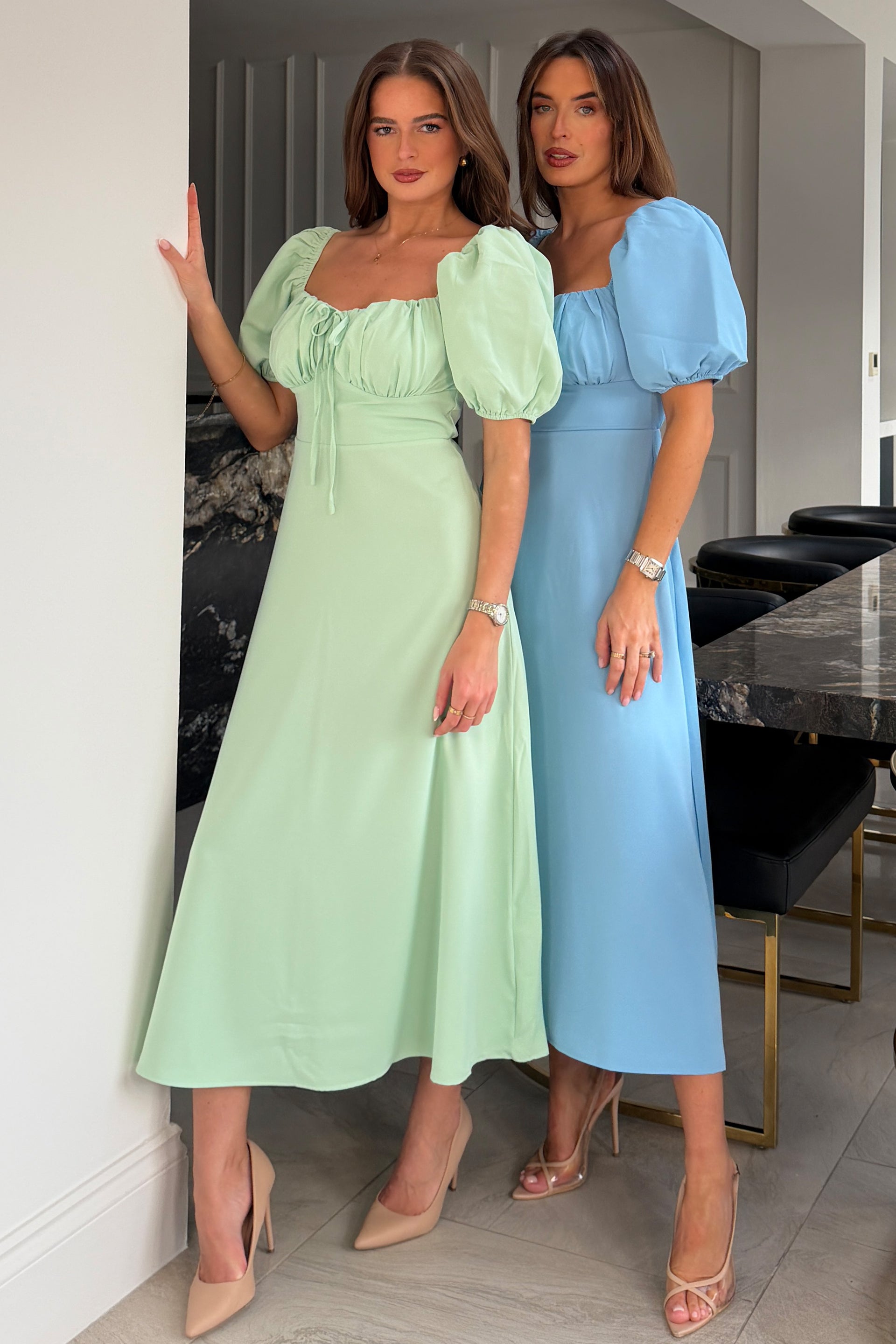 Jemima Square Neck Midi Dress Blue