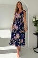 Beverly Floral Tie Shoulder Midi Navy