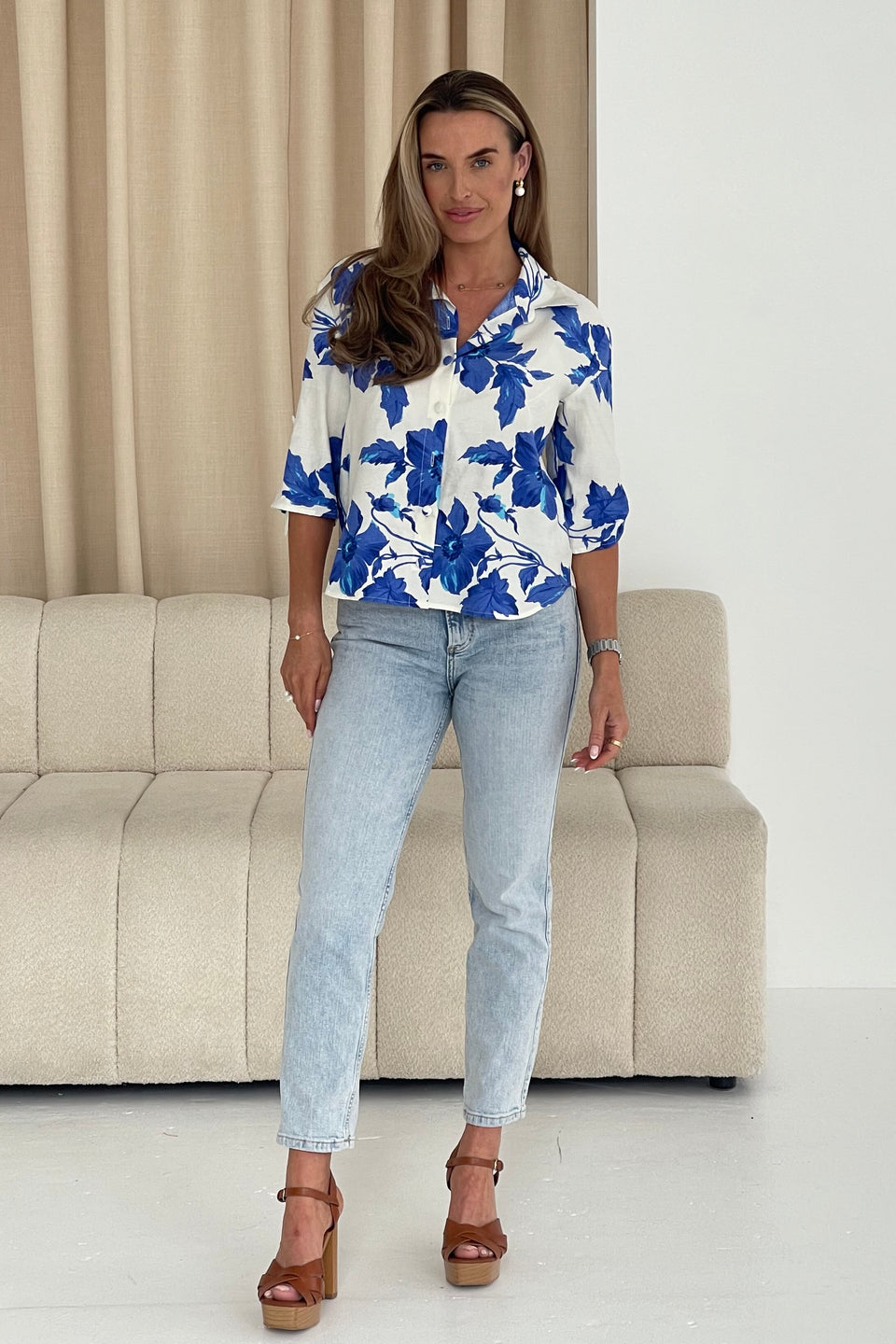 Analee Short Sleeve Shirt Blue Floral