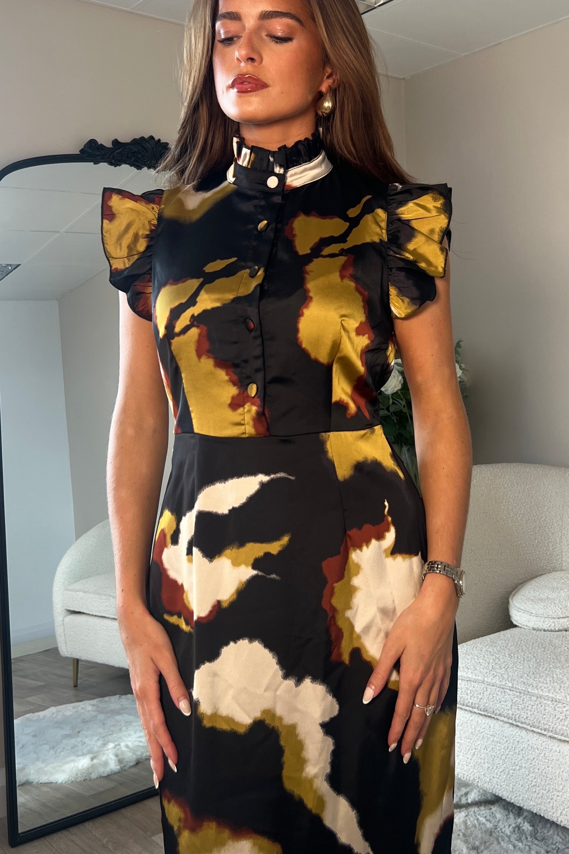 hannah brown dress size $595 Hannah Artwear Women Brown Rio Cutout Long-Sleeve Silk Maxi Dress Size 2