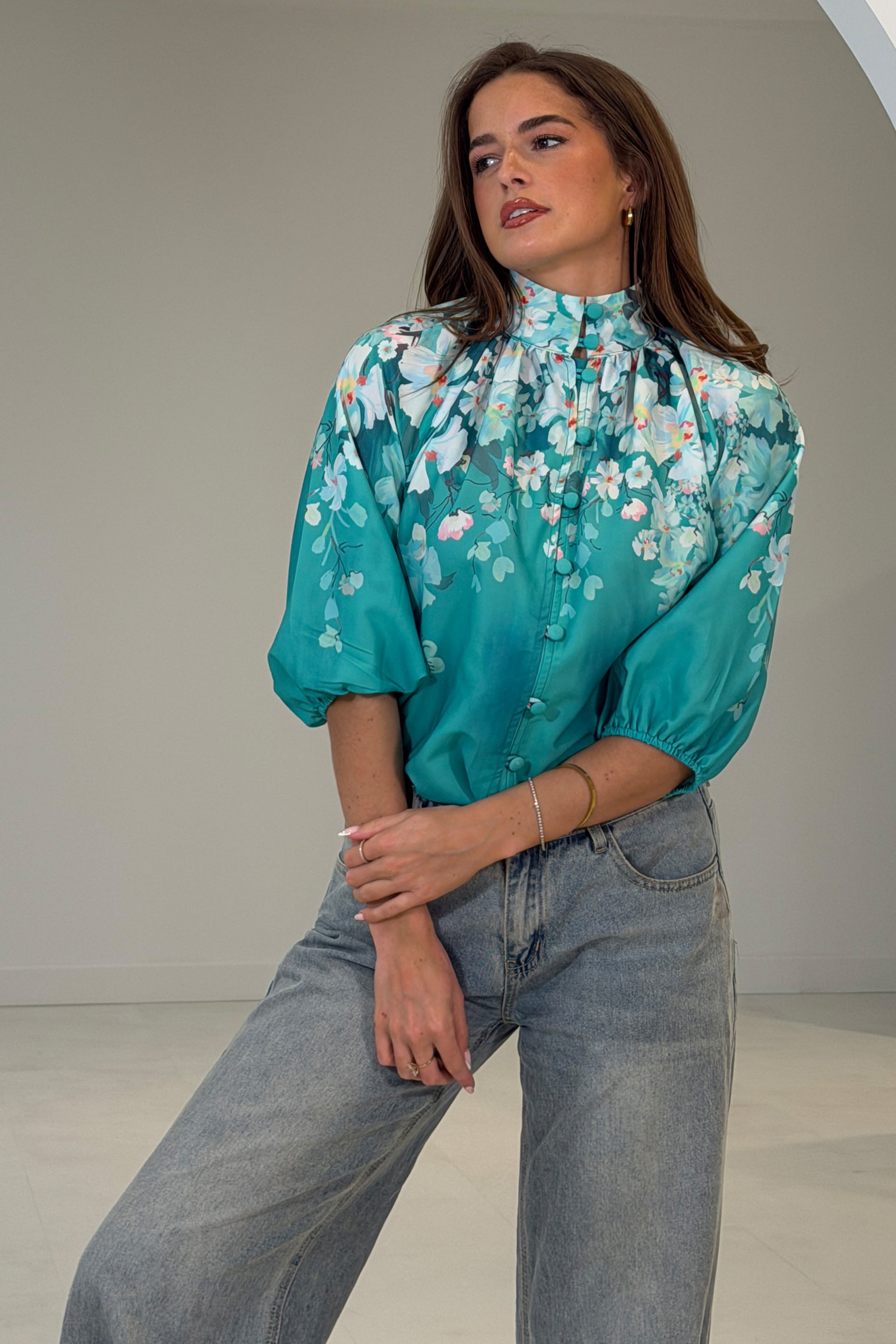 Tracey Balloon Sleeve High Neck Blouse
