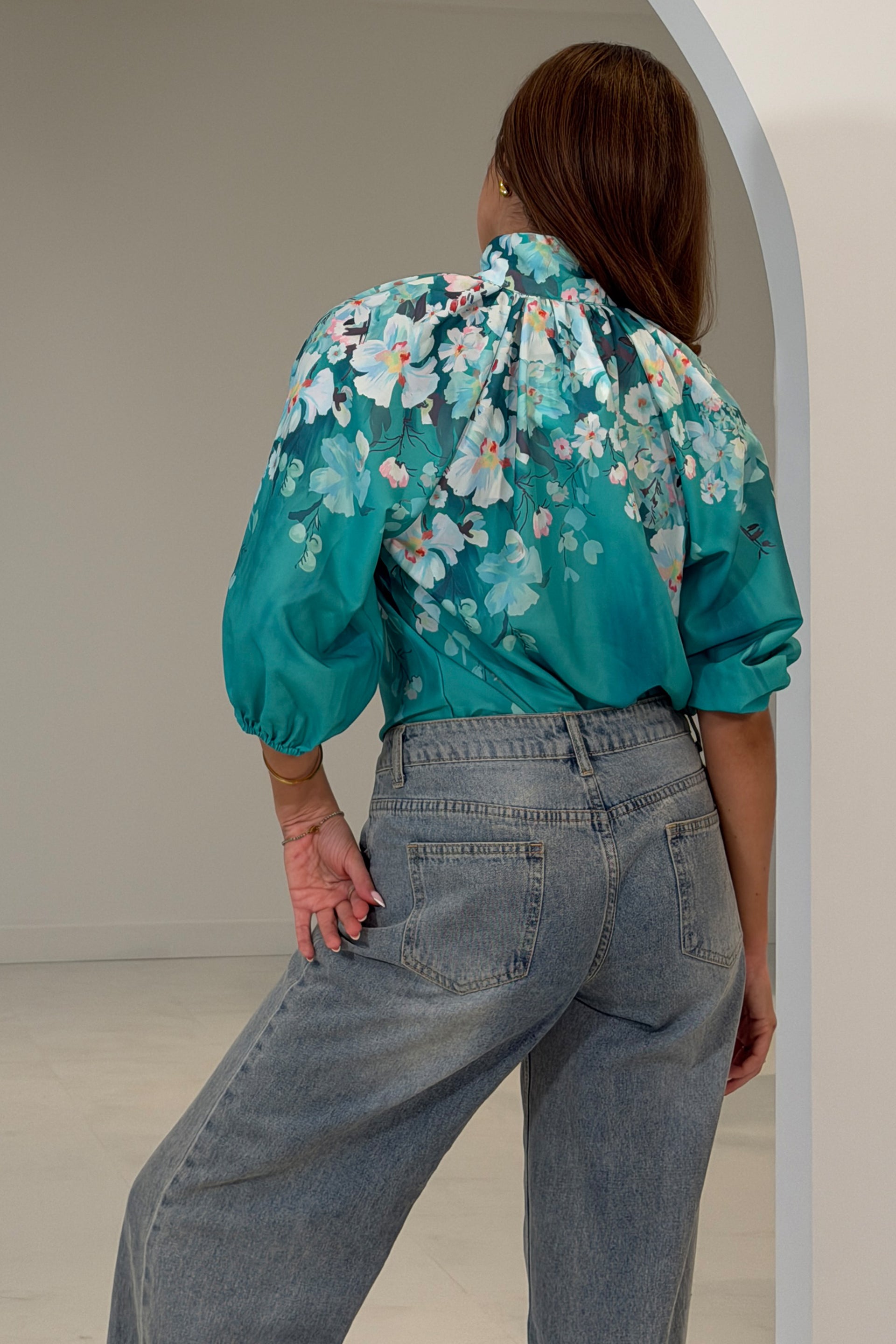 Tracey Balloon Sleeve High Neck Blouse