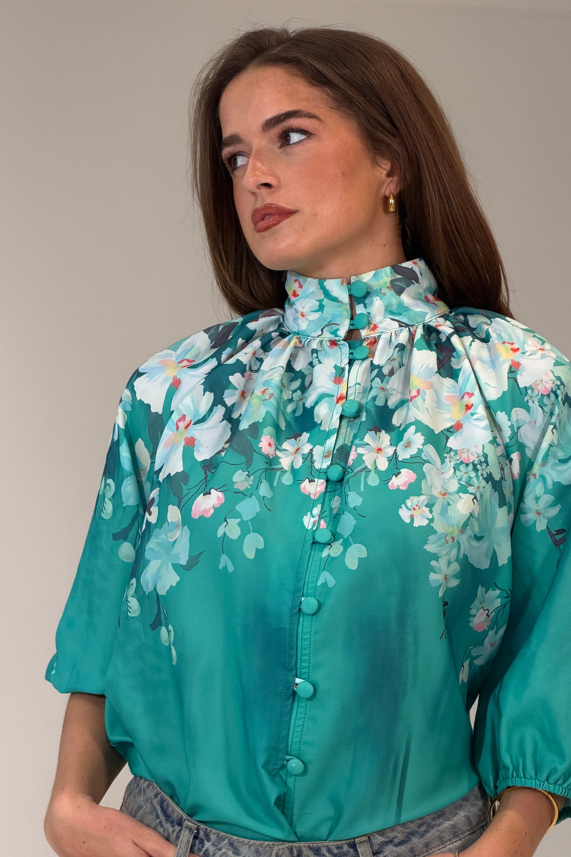 Tracey Balloon Sleeve High Neck Blouse
