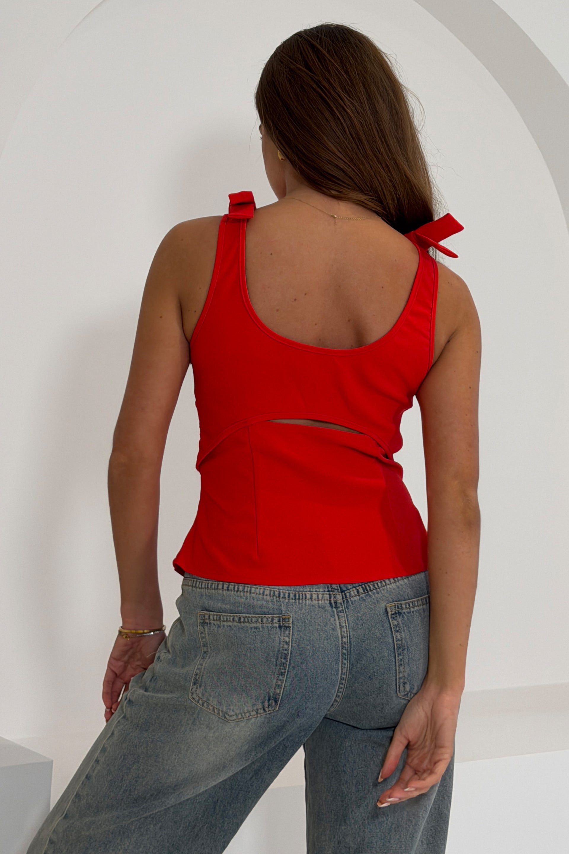 Andrea Bow Detail Structured Top Red
