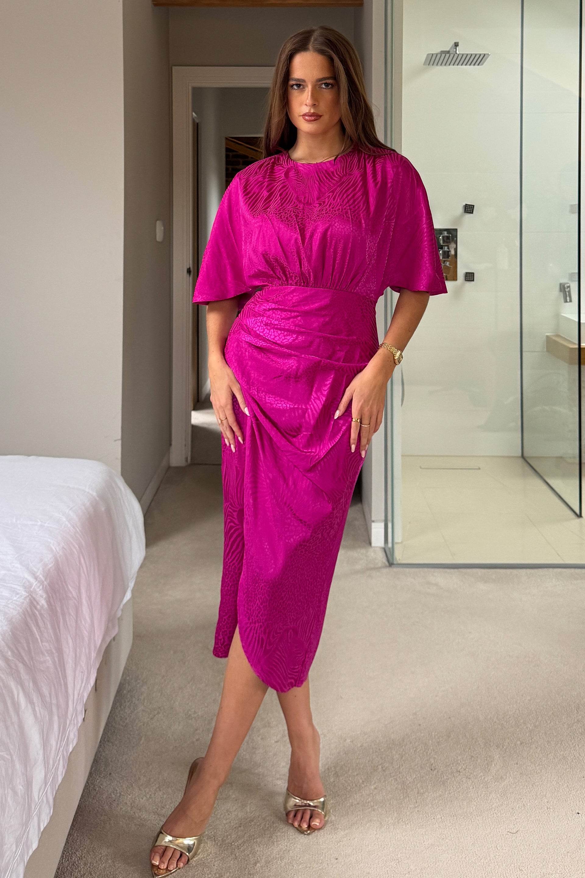 Shelly Batwing Midi Dress Dark Fuchsia – Girl In Mind