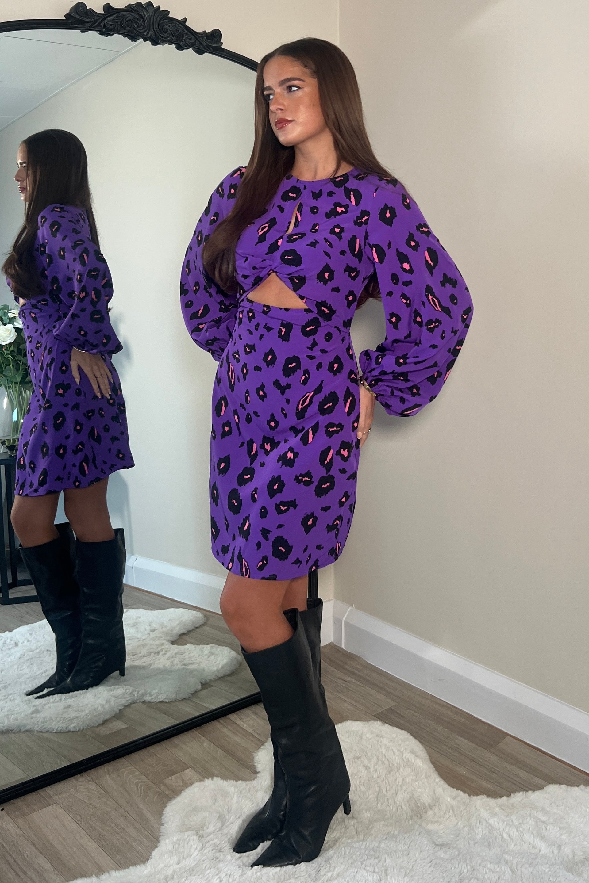 purple leopard print dress Clara Purple Leopard Print Mini Dress – Girl In Mind