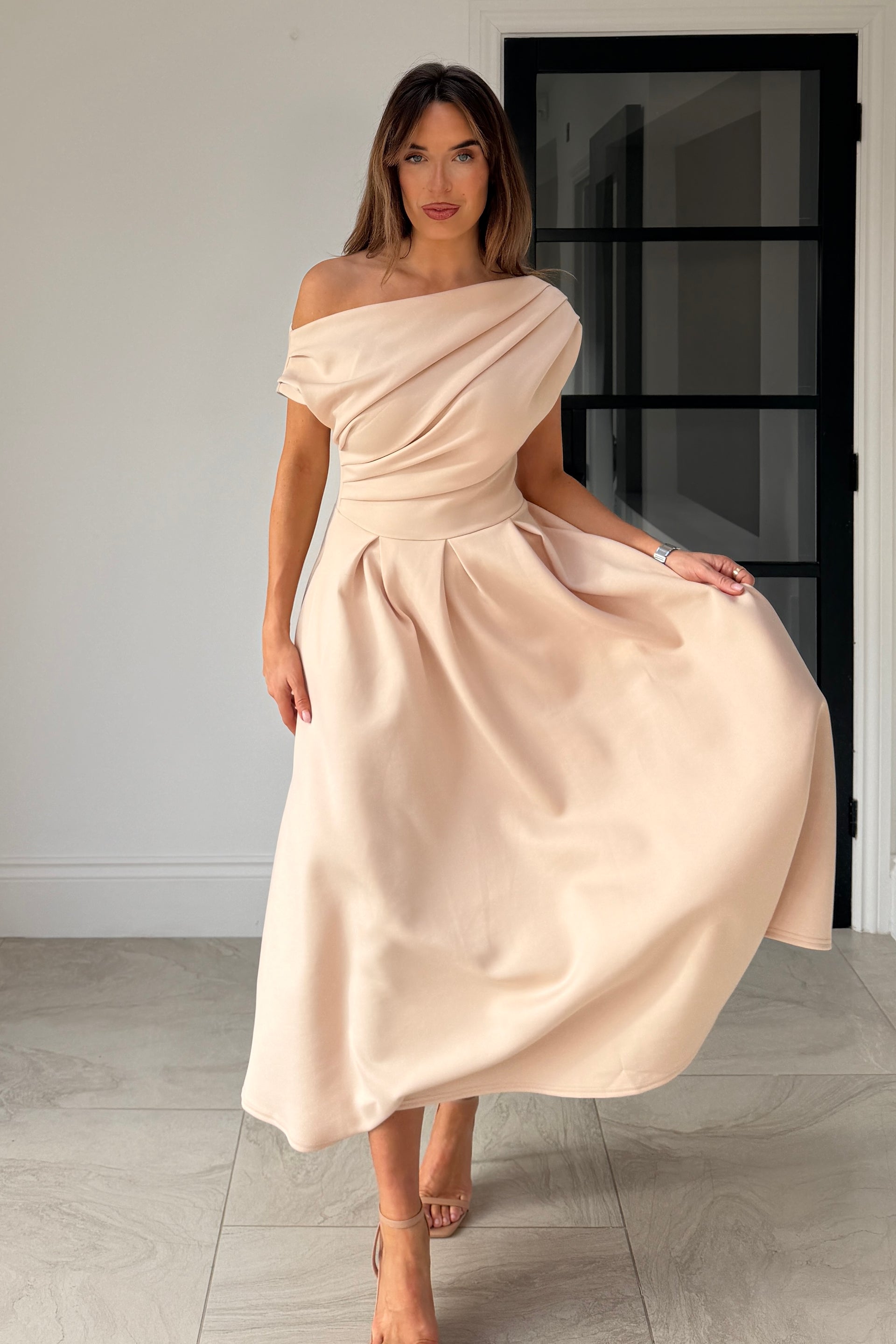 Betty Asymmetric Midi Dress Cream