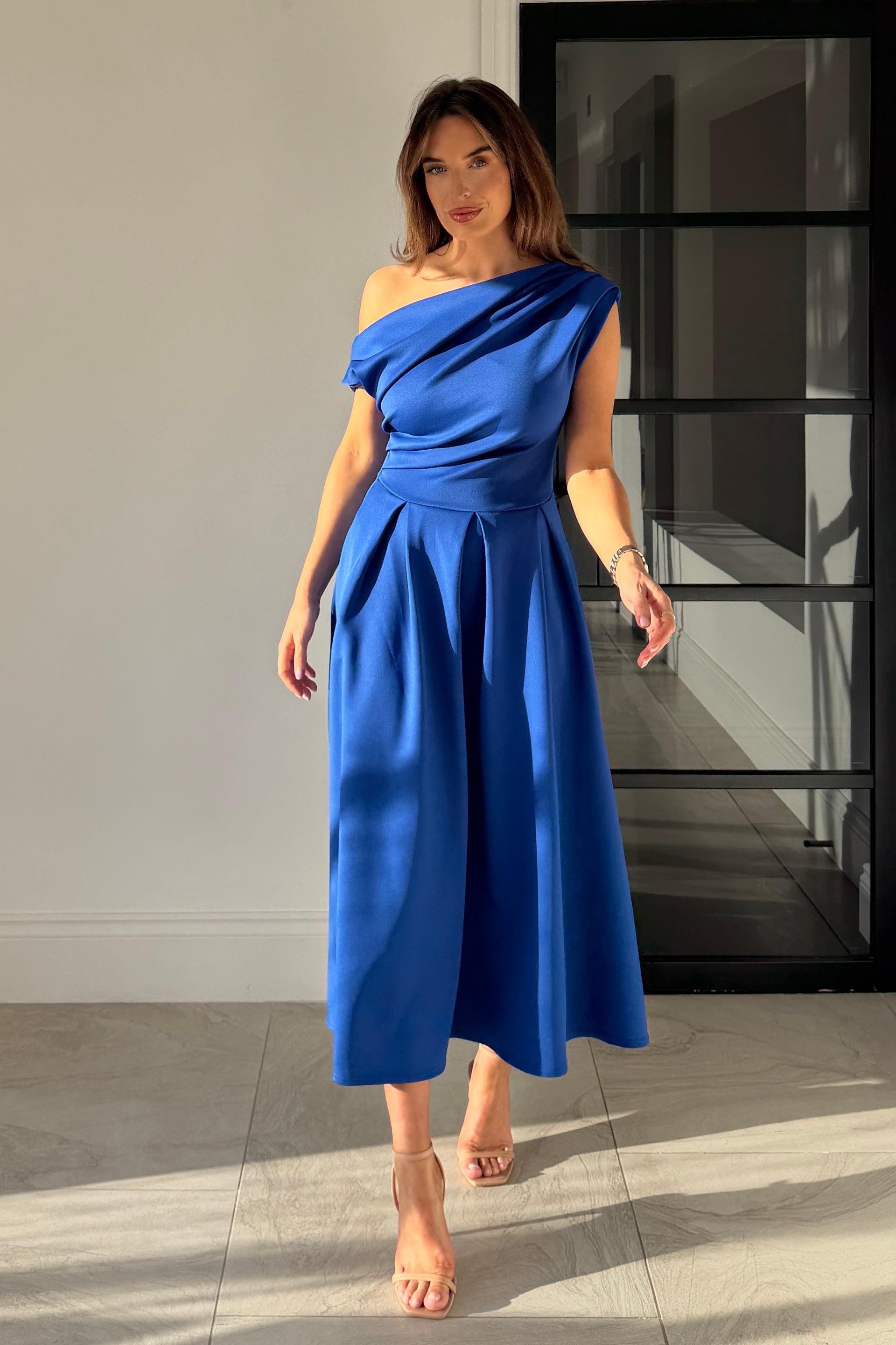 asymmetric midi dress Fuchsia Studded Fringe Asymmetric Midi Dress