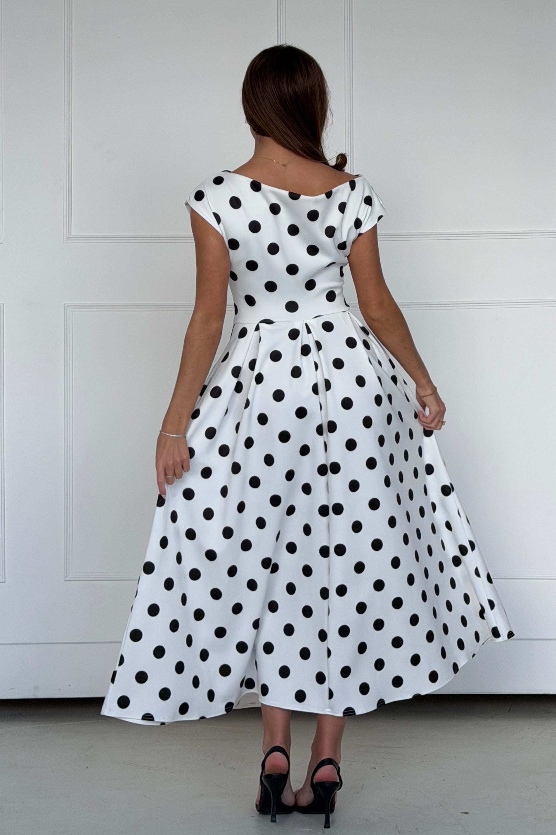 Betty Asymmetric Midi Dress Polka