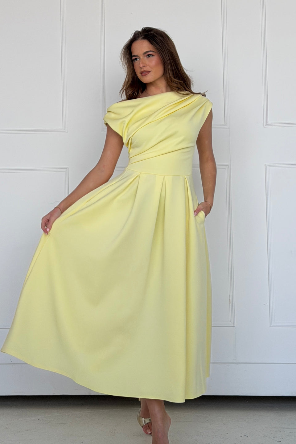 Betty Asymmetric Midi Dress Yellow