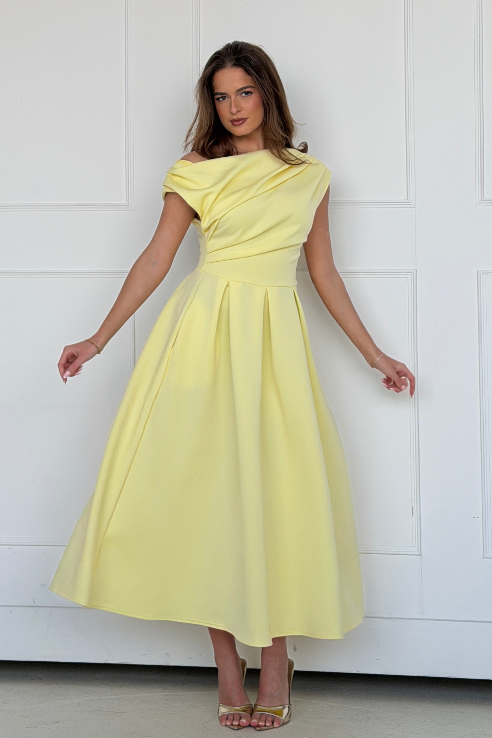 Betty Asymmetric Midi Dress Yellow