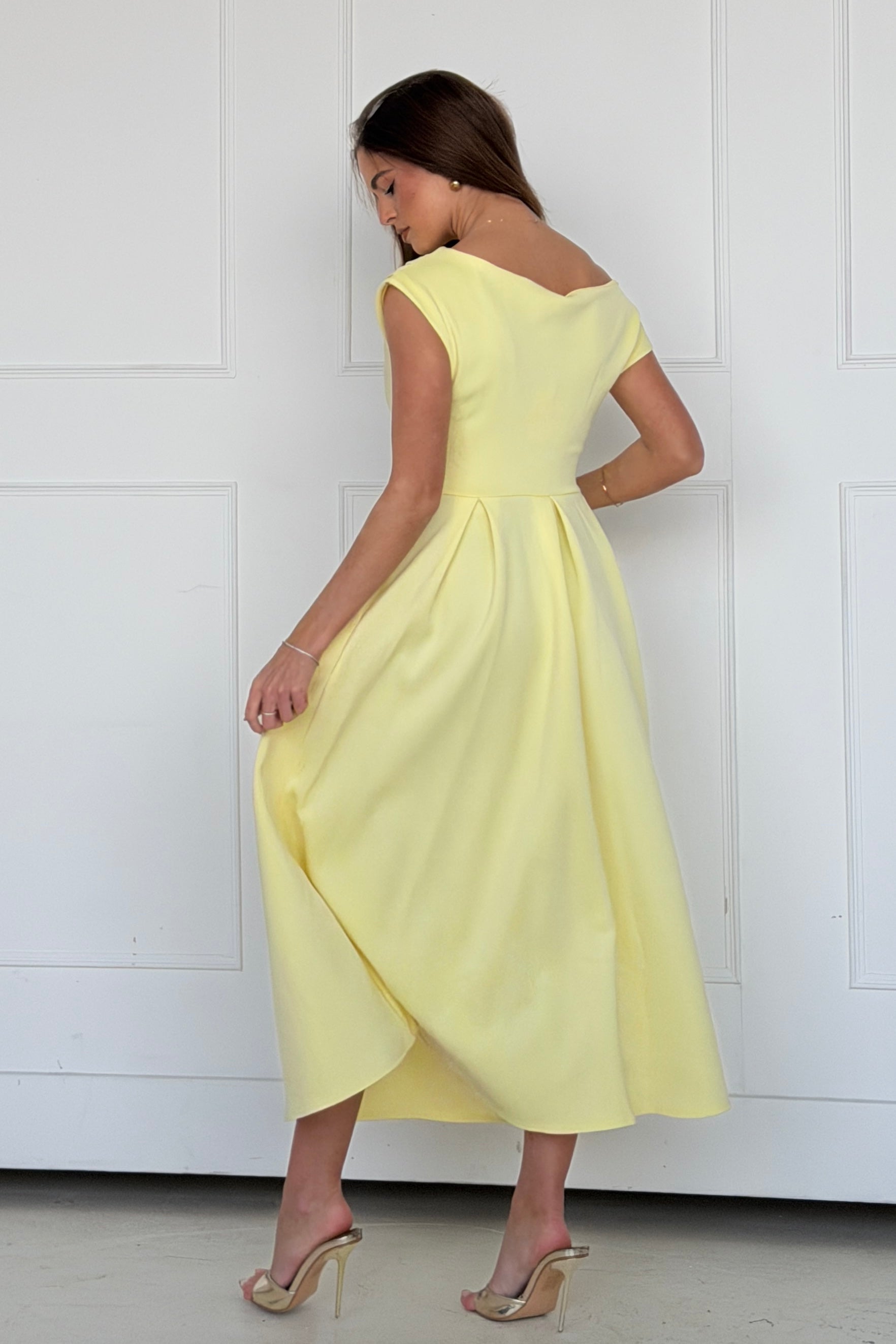Betty Asymmetric Midi Dress Yellow