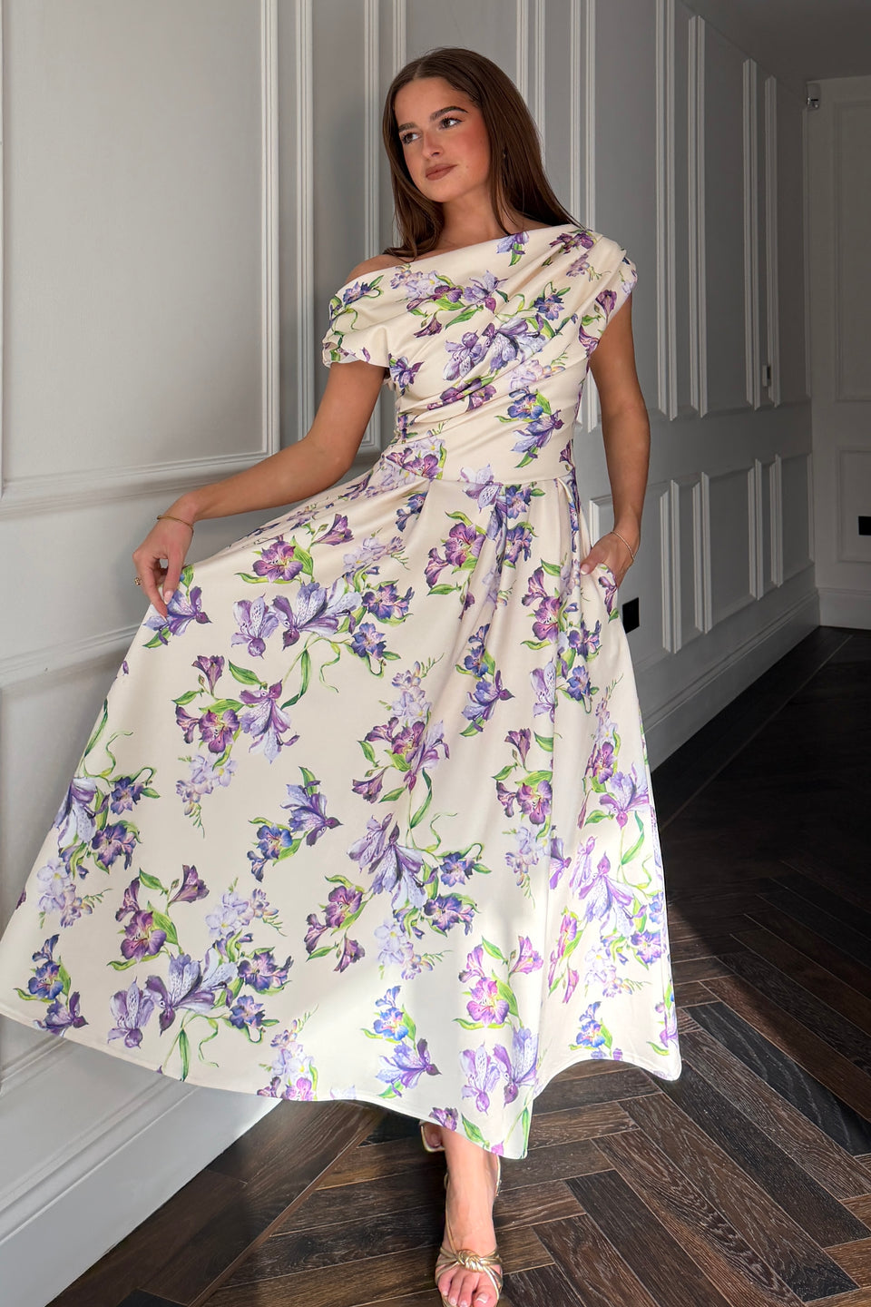 Betty Asymmetric Midi Dress Yellow Print