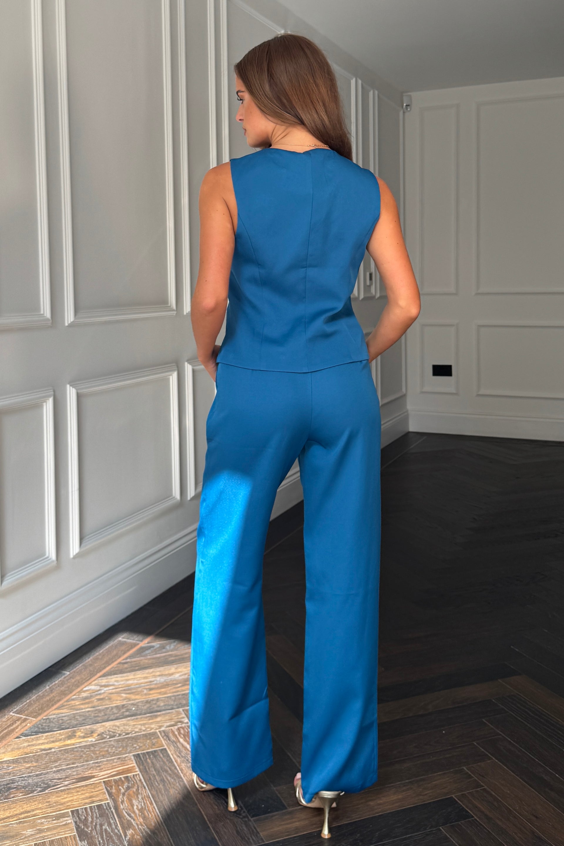 Jo Pleat Detail Tailored Trouser Petrol Blue
