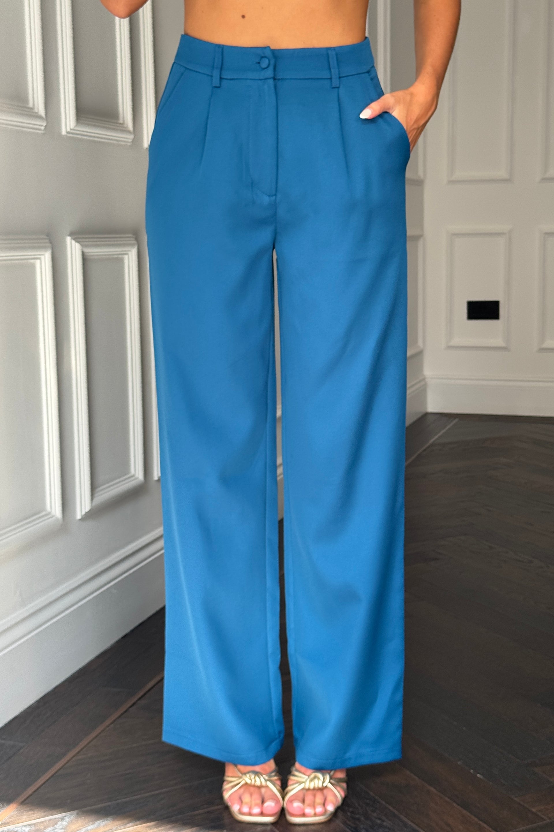 Jo Pleat Detail Tailored Trouser Petrol Blue