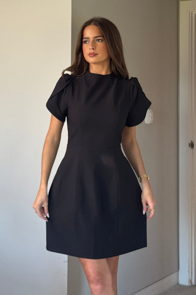 black long sleeve tulip dress Ami Tulip Sleeve High Neck Mini Dress Black – Girl In Mind