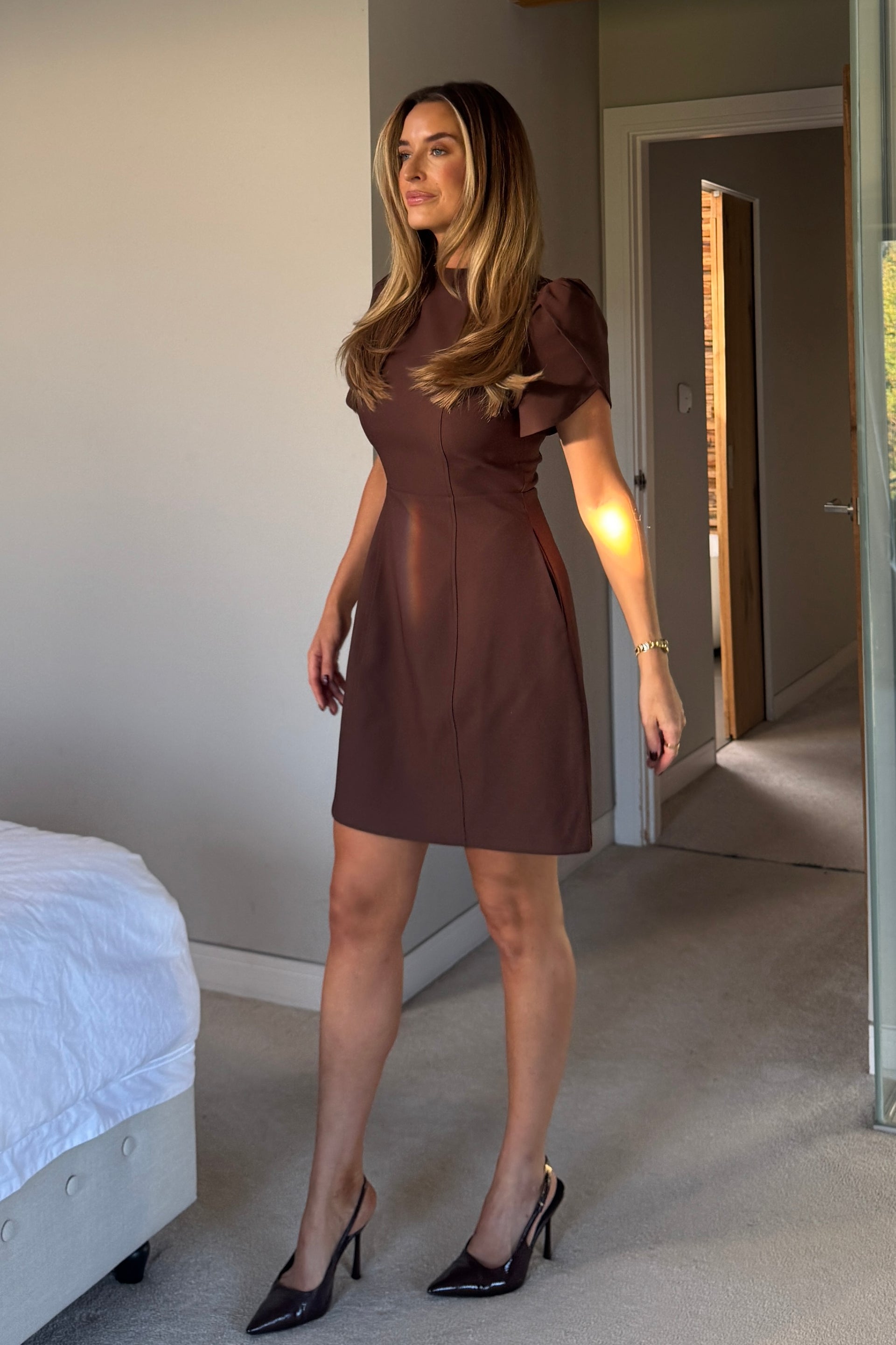 Ami Tulip Sleeve High Neck Mini Dress Brown Girl In Mind Ami Tulip Sleeve High Neck Mini Dress Brown Girl In Mind