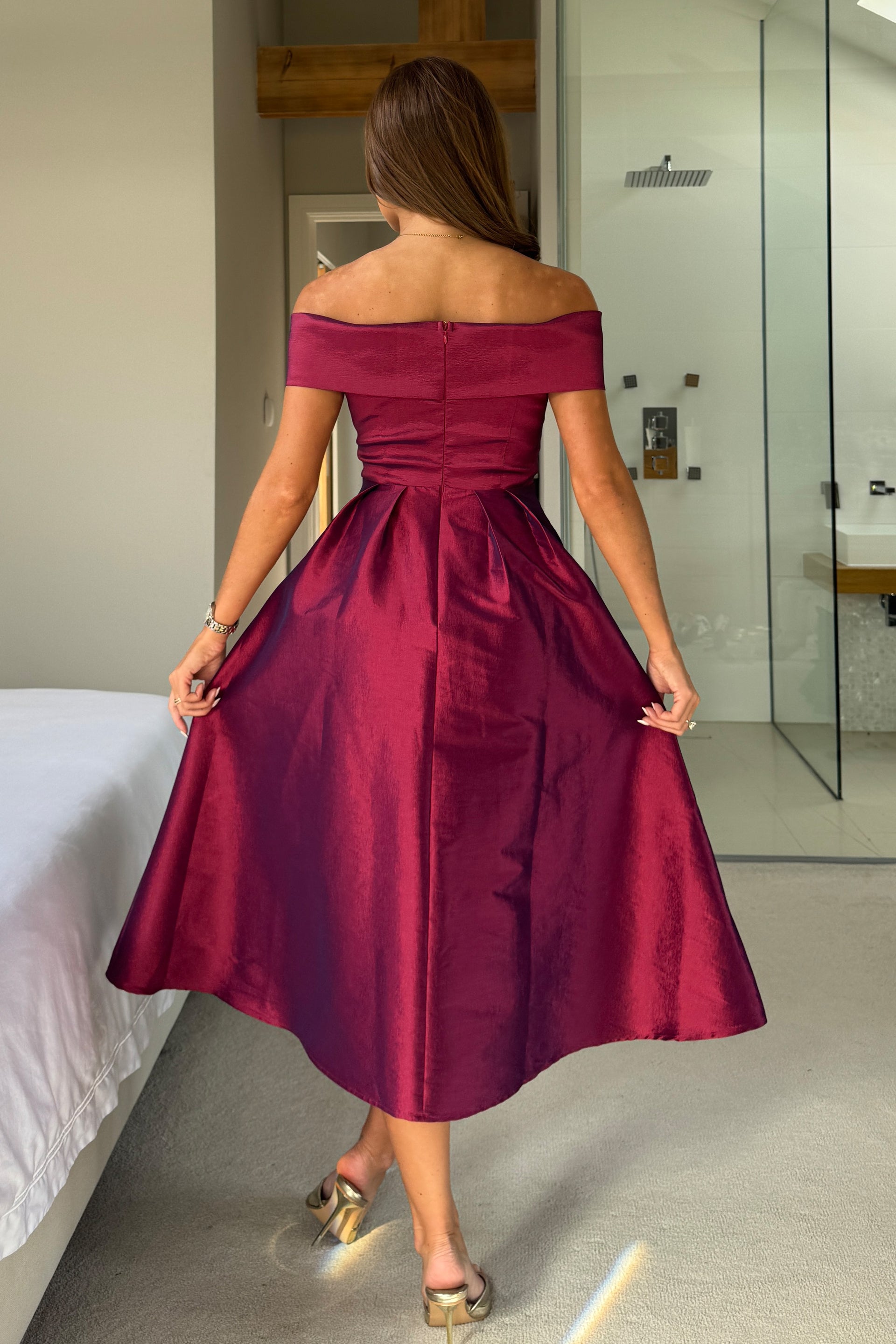 plum skater dress Women's Plus Plum Woven Bandeau Ruched Skater Midaxi Dress