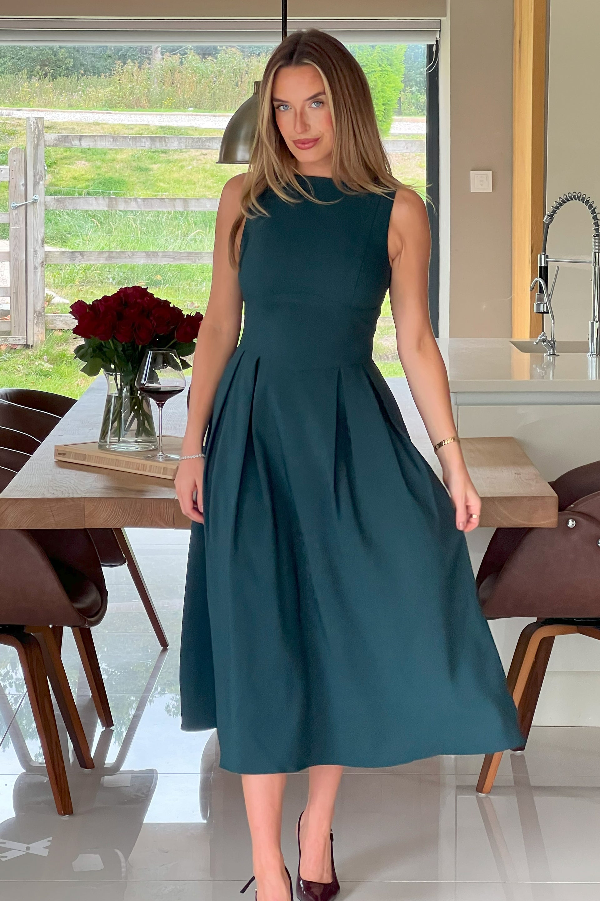Nesta Boat Neck Skater Midi Dress Emerald Green Girl In Mind Nesta Boat Neck Skater Midi Dress Emerald Green Girl In Mind