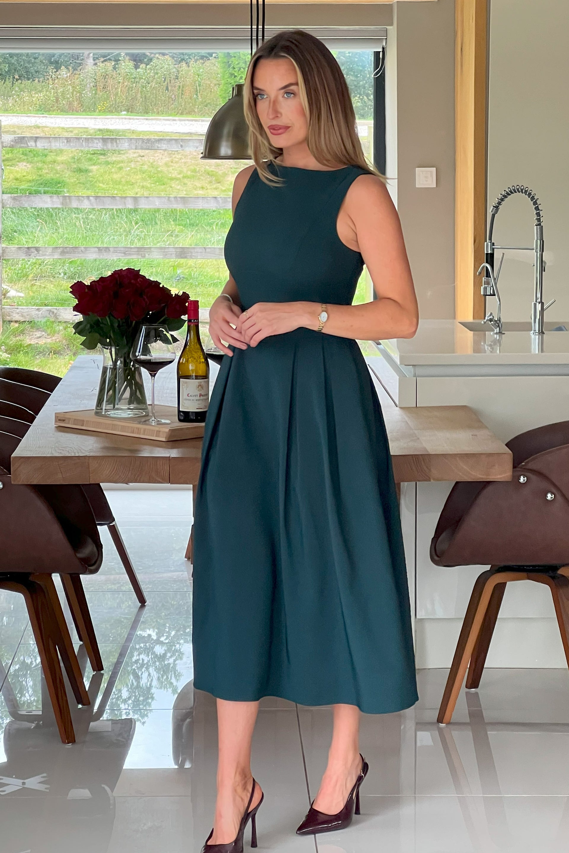 Nesta Boat Neck Skater Midi Dress Emerald Green Girl In Mind Nesta Boat Neck Skater Midi Dress Emerald Green Girl In Mind