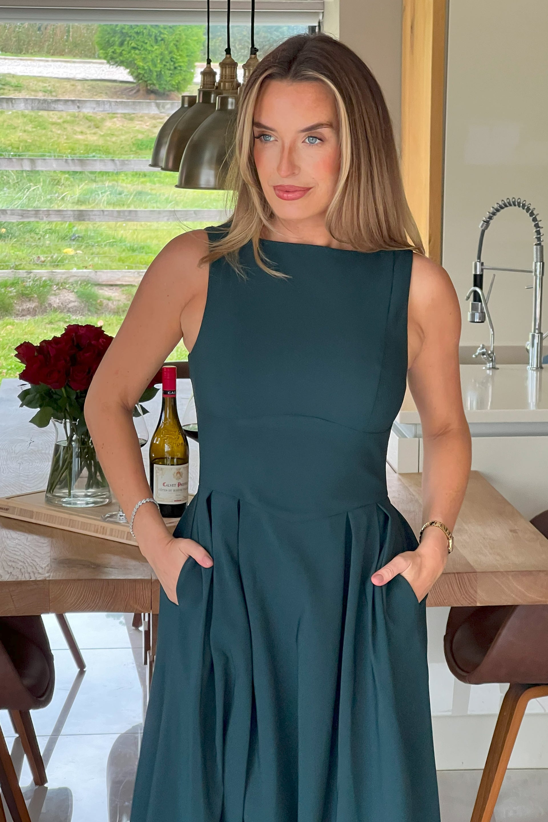 Nesta Boat Neck Skater Midi Dress Emerald Green Girl In Mind Nesta Boat Neck Skater Midi Dress Emerald Green Girl In Mind