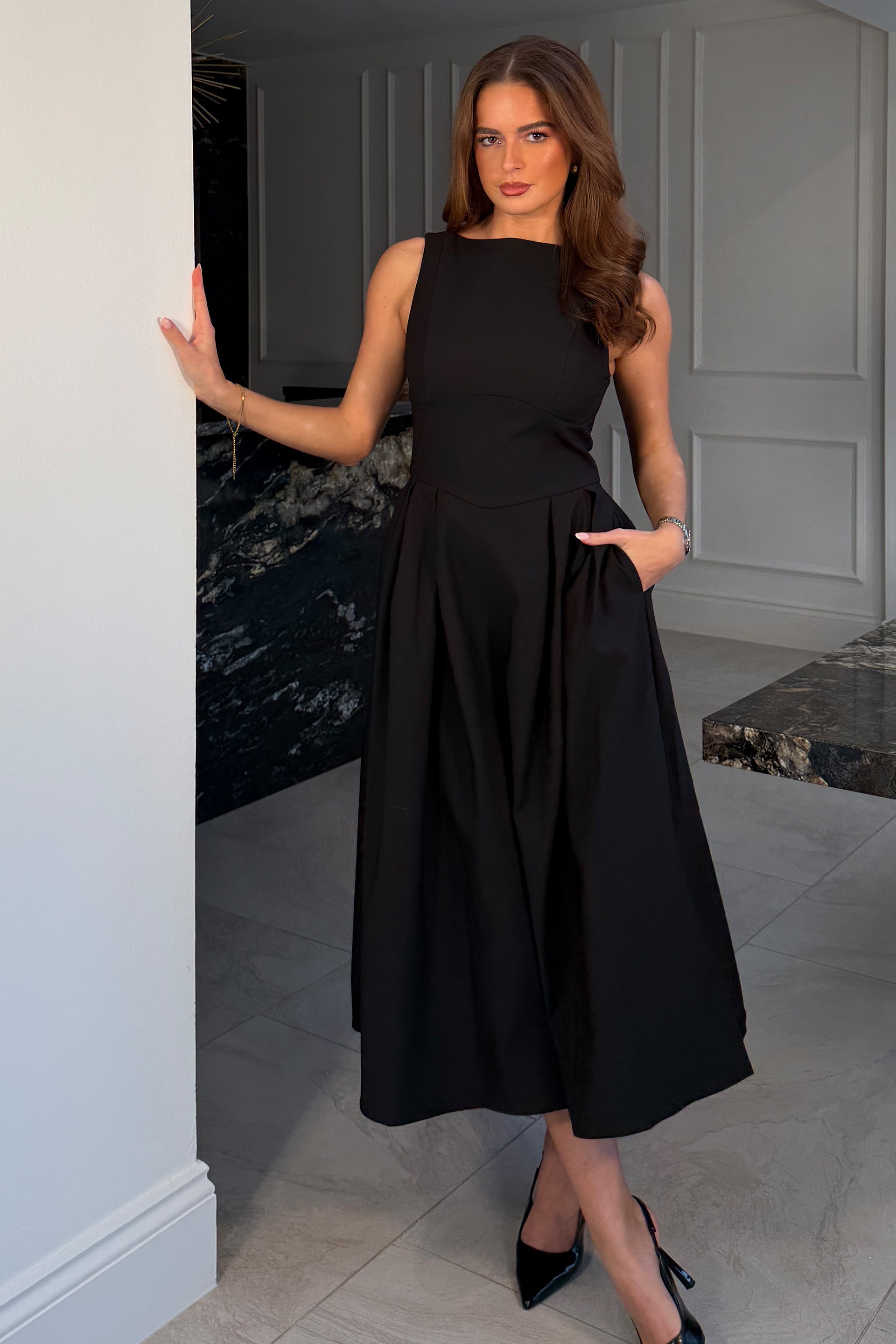 Nesta Boat Neck Skater Midi Dress Black Girl In Mind Nesta Boat Neck Skater Midi Dress Black Girl In Mind