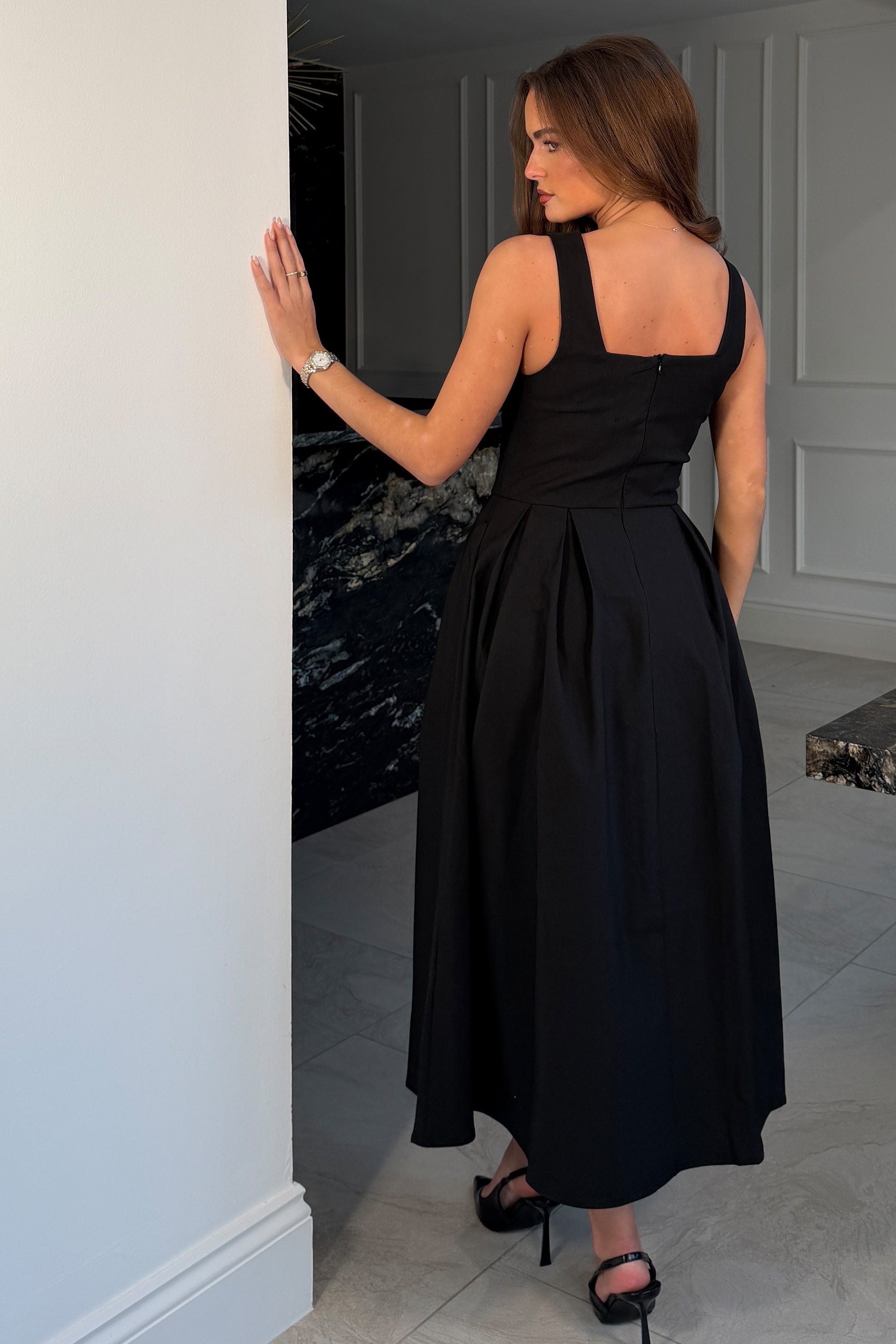 Nesta Boat Neck Skater Midi Dress Black Girl In Mind Nesta Boat Neck Skater Midi Dress Black Girl In Mind