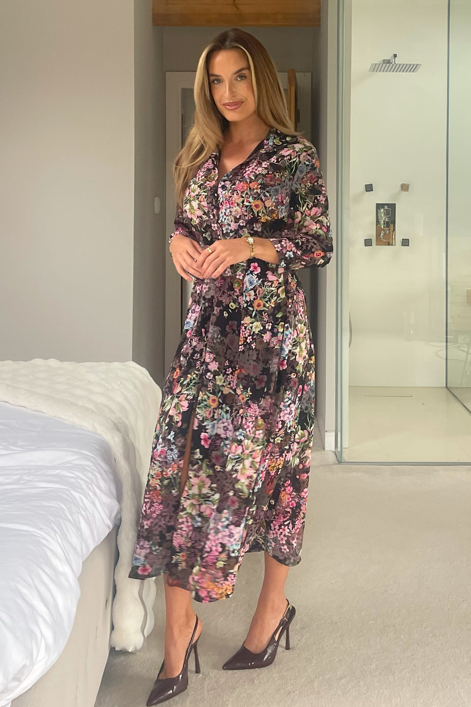 Angela Black Floral Shirt Maxi Dress