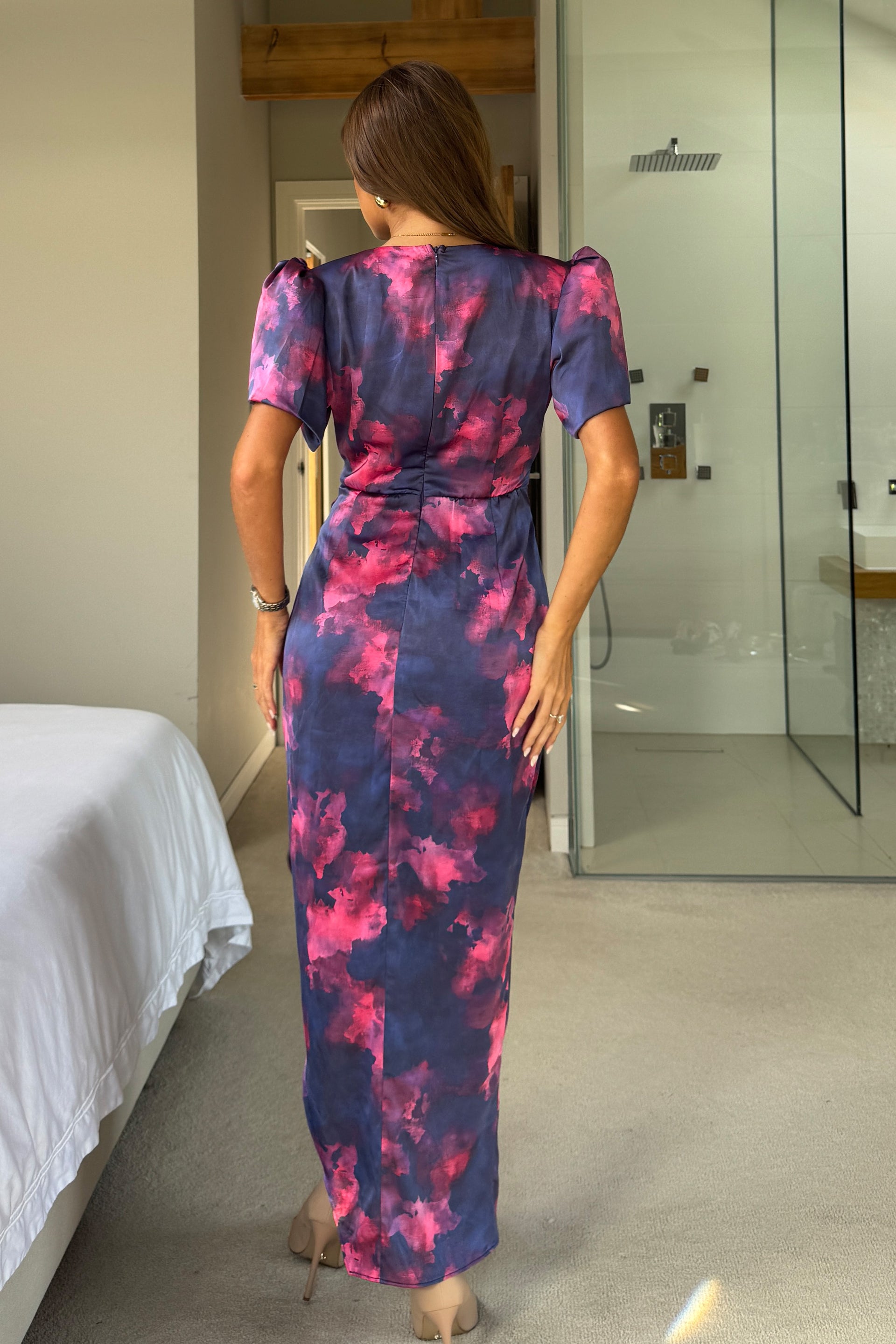 Drew Puff Sleeve Wrap Front Midi Dress Blue Marble *NEW FIT* Girl In Mind Drew Puff Sleeve Wrap Front Midi Dress Blue Marble *NEW FIT* Girl In Mind