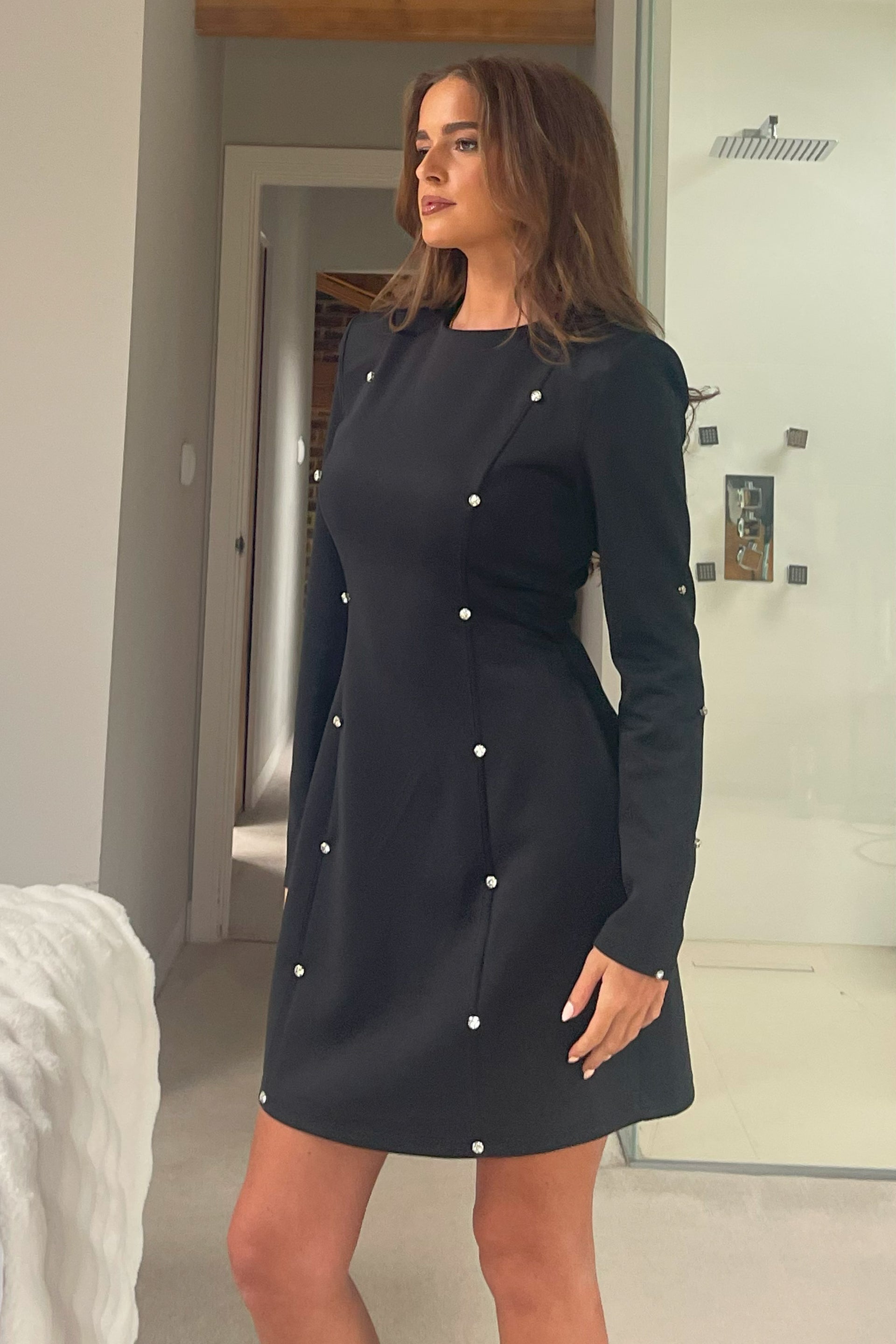 Morrigan Studded Long Sleeve Mini Dress Black