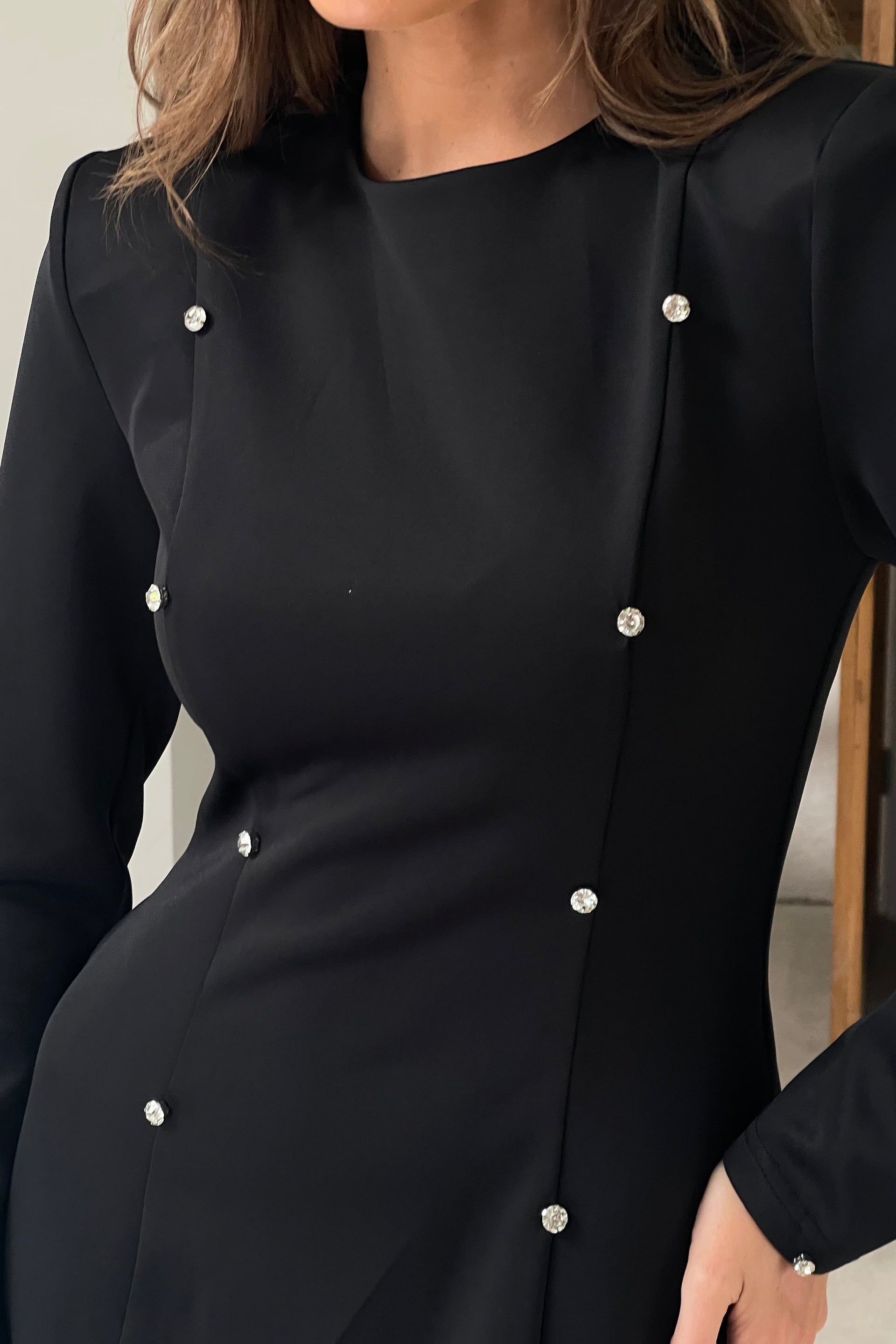 Morrigan Studded Long Sleeve Mini Dress Black